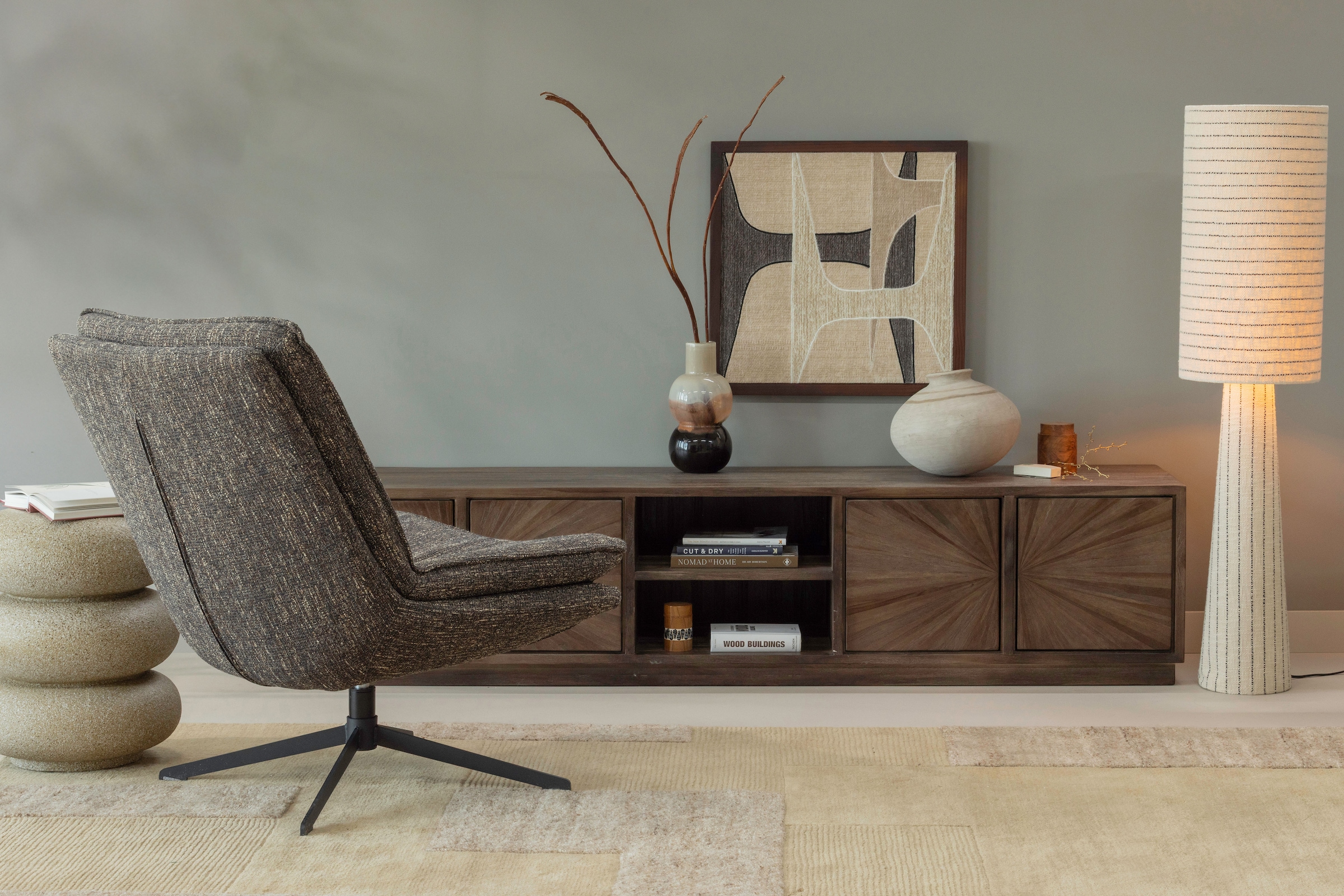 WOOOD Drehsessel »Milaro mit Fling-Melange-Bezug und Drehmechanismus B75 x T94 x H88 cm« Hohe Verschleißfestigkeit, Tragkraft 120 kg, mittlere Sitzhöhe