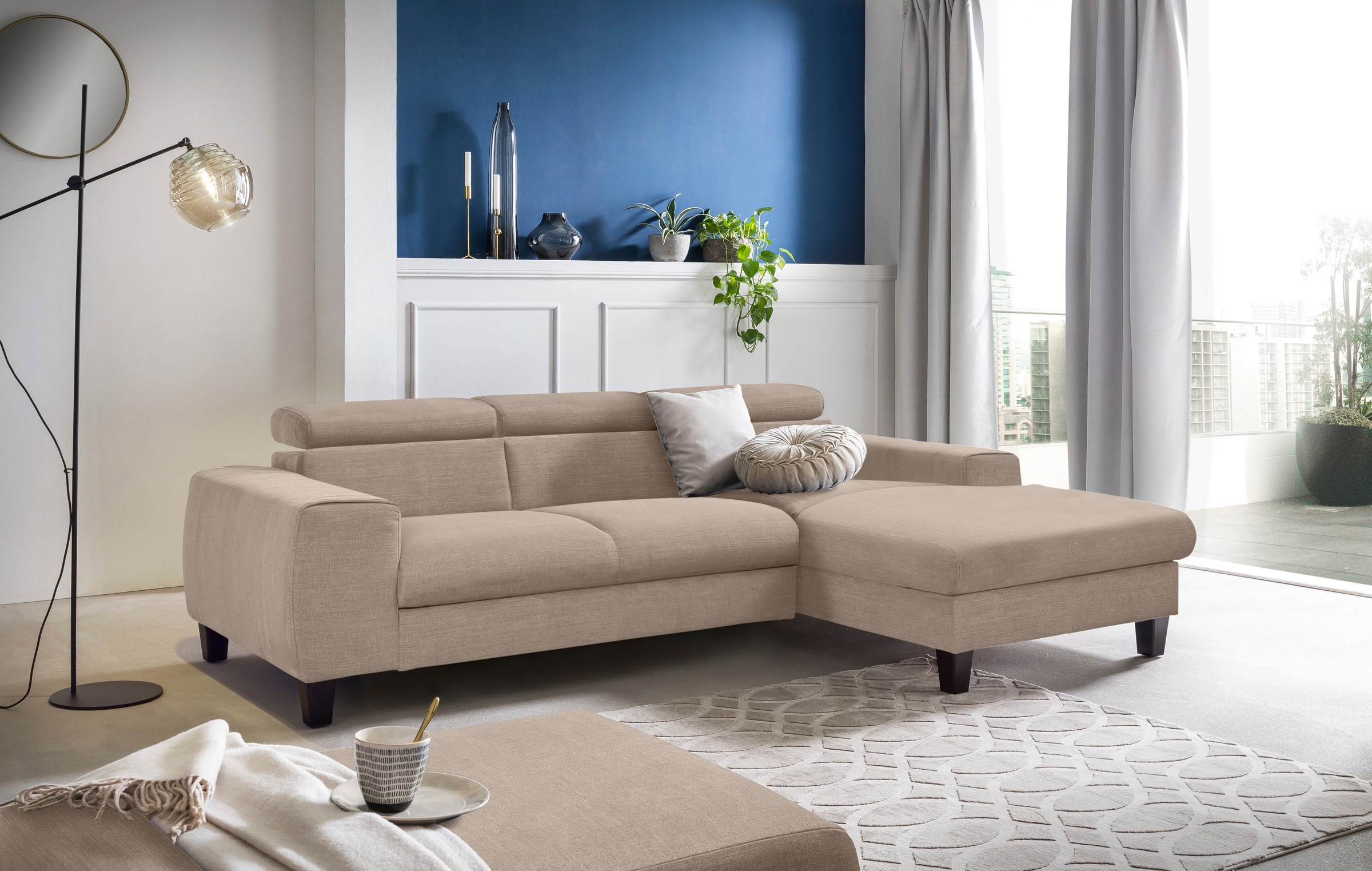 COTTA Ecksofa »Morven L-Form mit Kopfteilverstellung«, wahlweise mit Bettfunktion, Bettkasten & Wireless-Charger