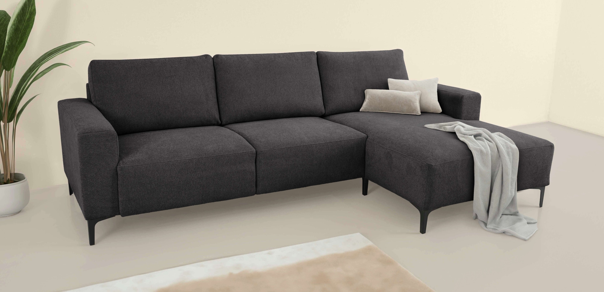 Home affaire Ecksofa »Tournon, L-Form, Breite 262 cm, Webstoff, Chenille«, Designsofa im nordischen Stil, Wellenunterfederung, Metallfüße