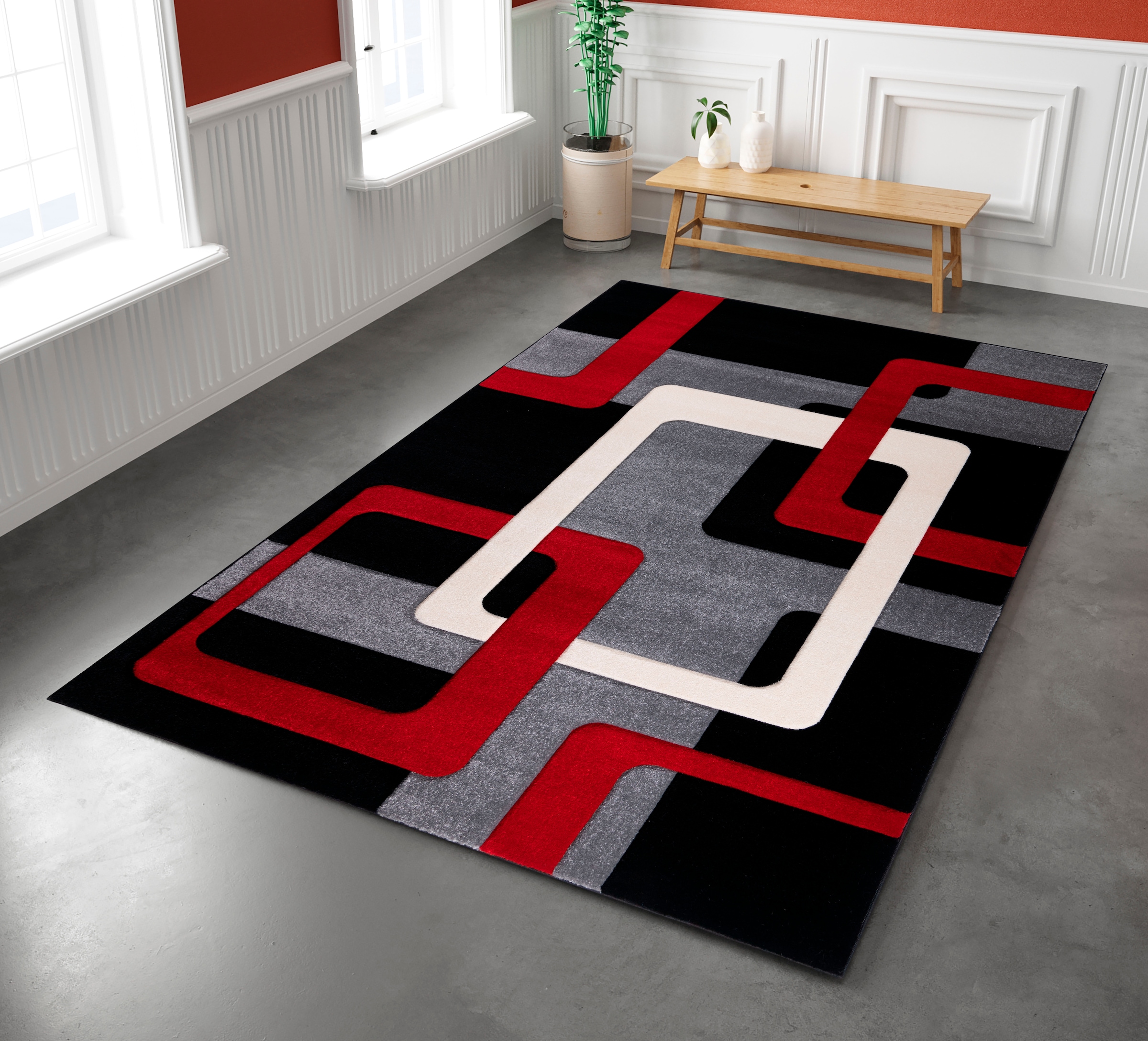 my home Teppich und »Maxim«, rechteckig, bequem Kurzflor, bestellen Hoch-Tief-Effekt, schnell 3D-Design