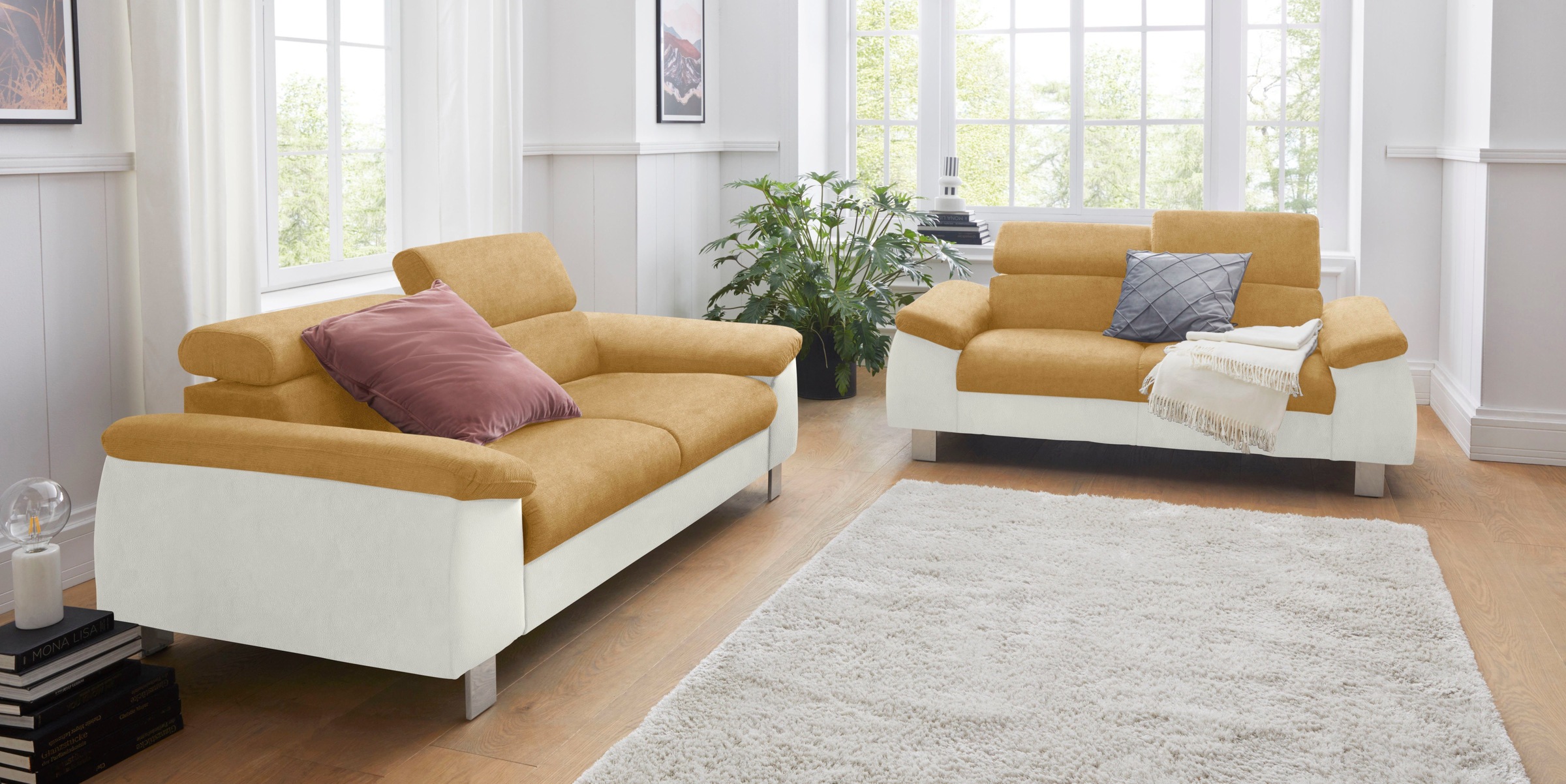 COTTA Polstergarnitur »Komaris«, (Set), Set bestehend aus: 2-Sitzer mit Kopfteilverstellung & Hocker