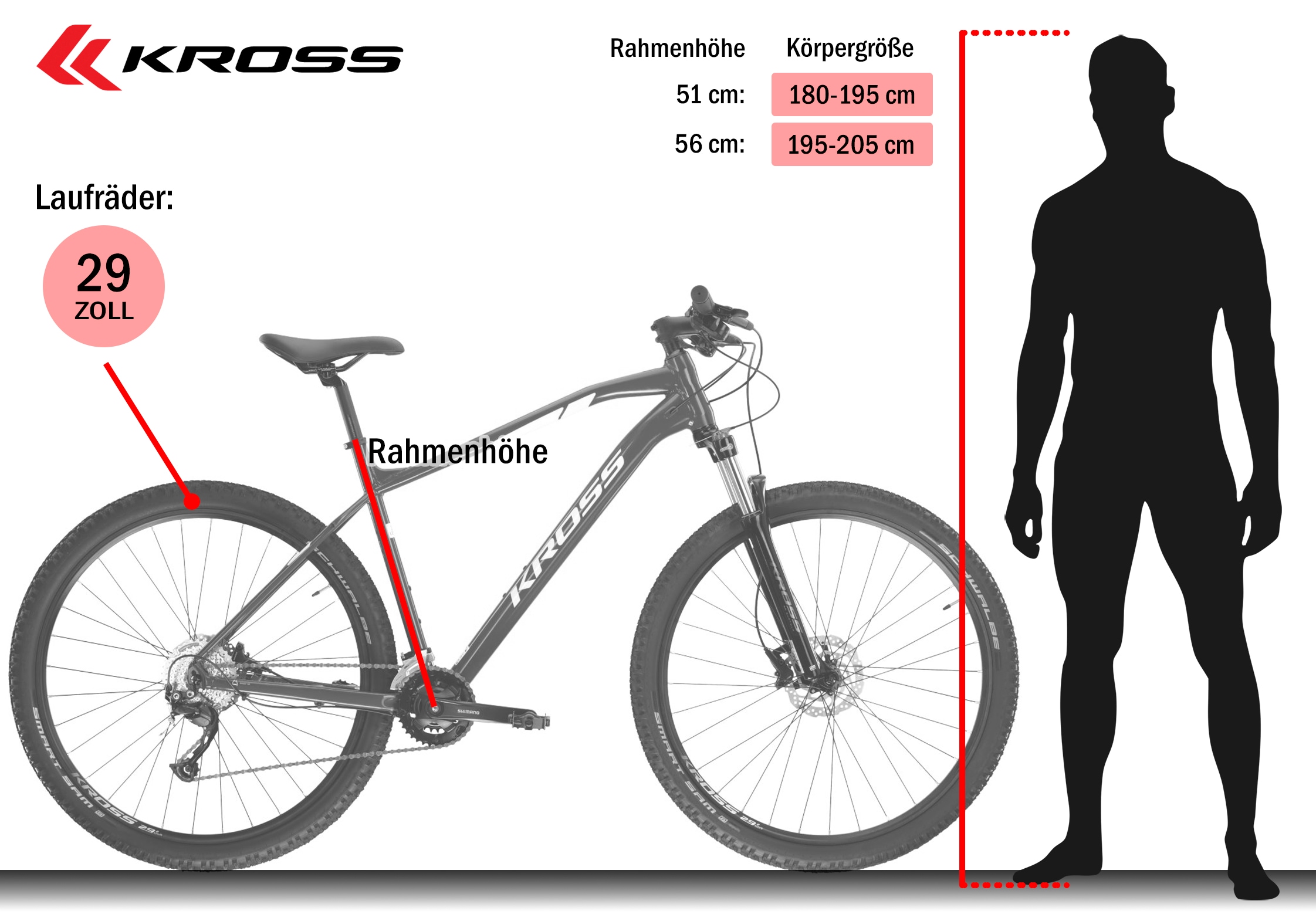 Kross Mountainbike »KROSS MTB Hardtail Level 3.0 29" rot 18 Gänge« 18 Gang Shimano ALIVIO M3100 Schaltwerk Kettenschaltung