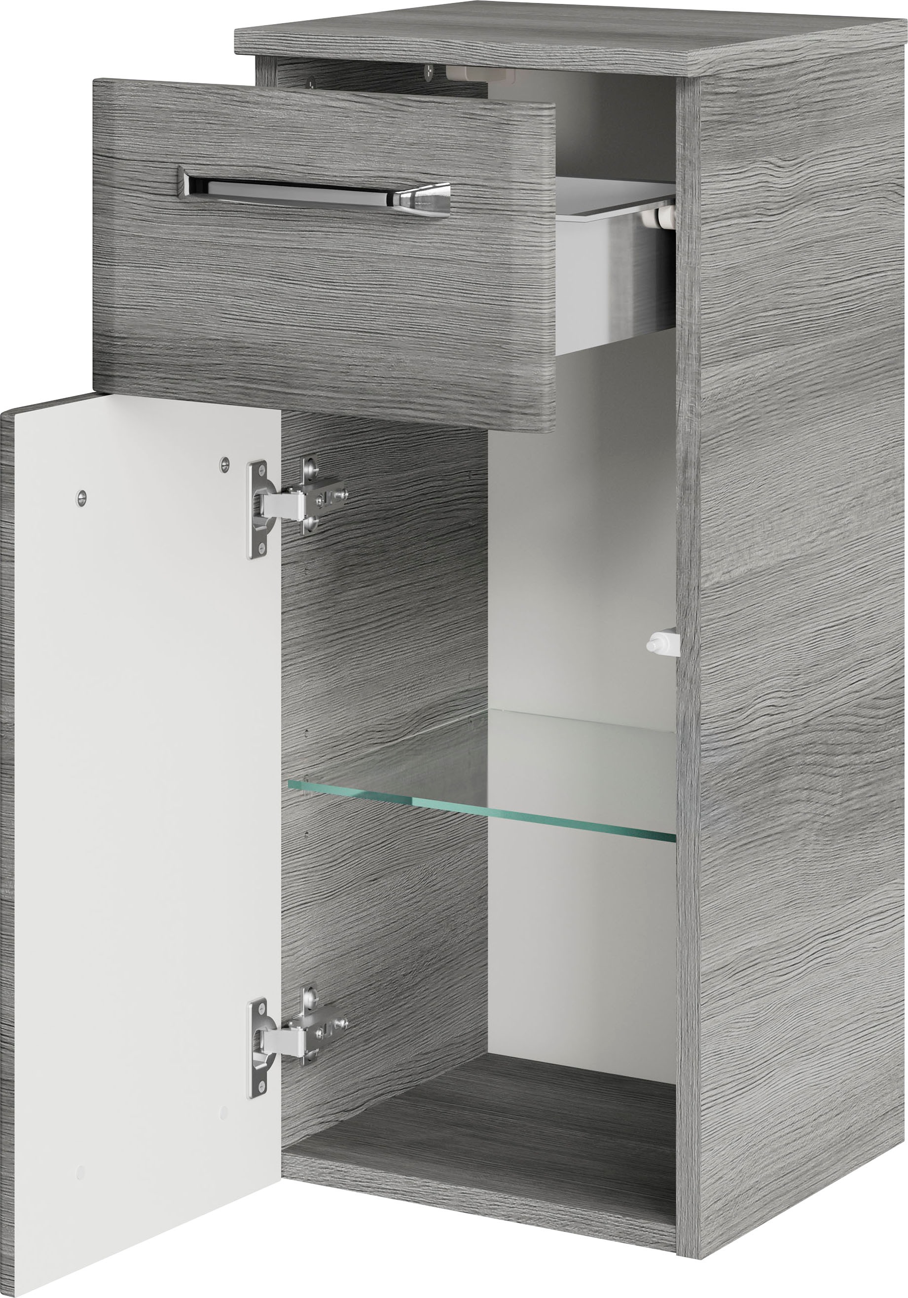 Saphir Badmöbel-Set »Quickset 4-teilig, Glaswaschtisch und LED-Spiegelschrank«, (5 St.), Unterschrank, Hängeschrank, inkl. Türdämpfer, 7 Türen, 1 Klappe