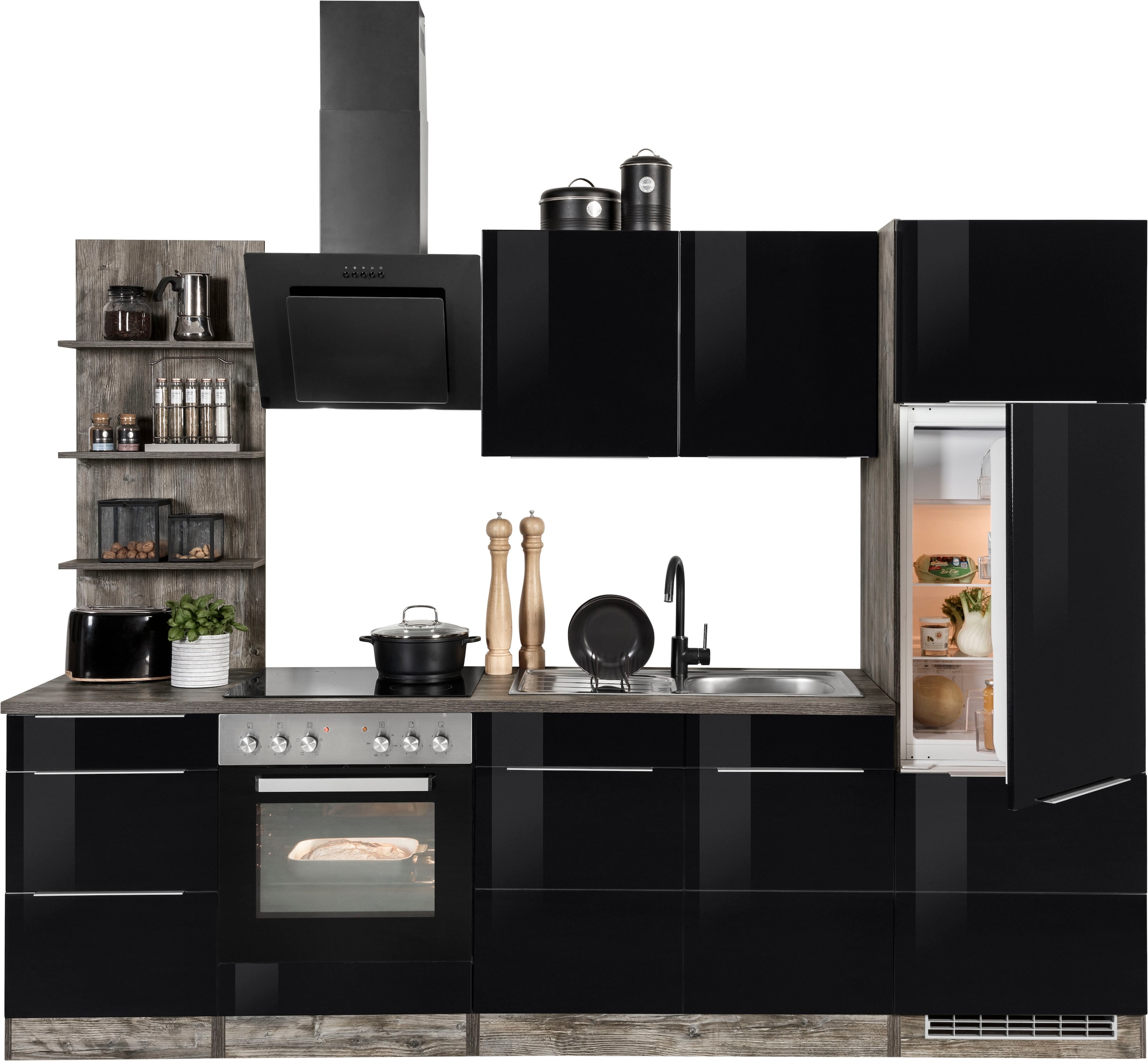 KOCHSTATION Küchenzeile »KS-Brindisi«, Breite 270 cm, wahlweise mit E-Geräten, mit MDF-Fronten und Regal