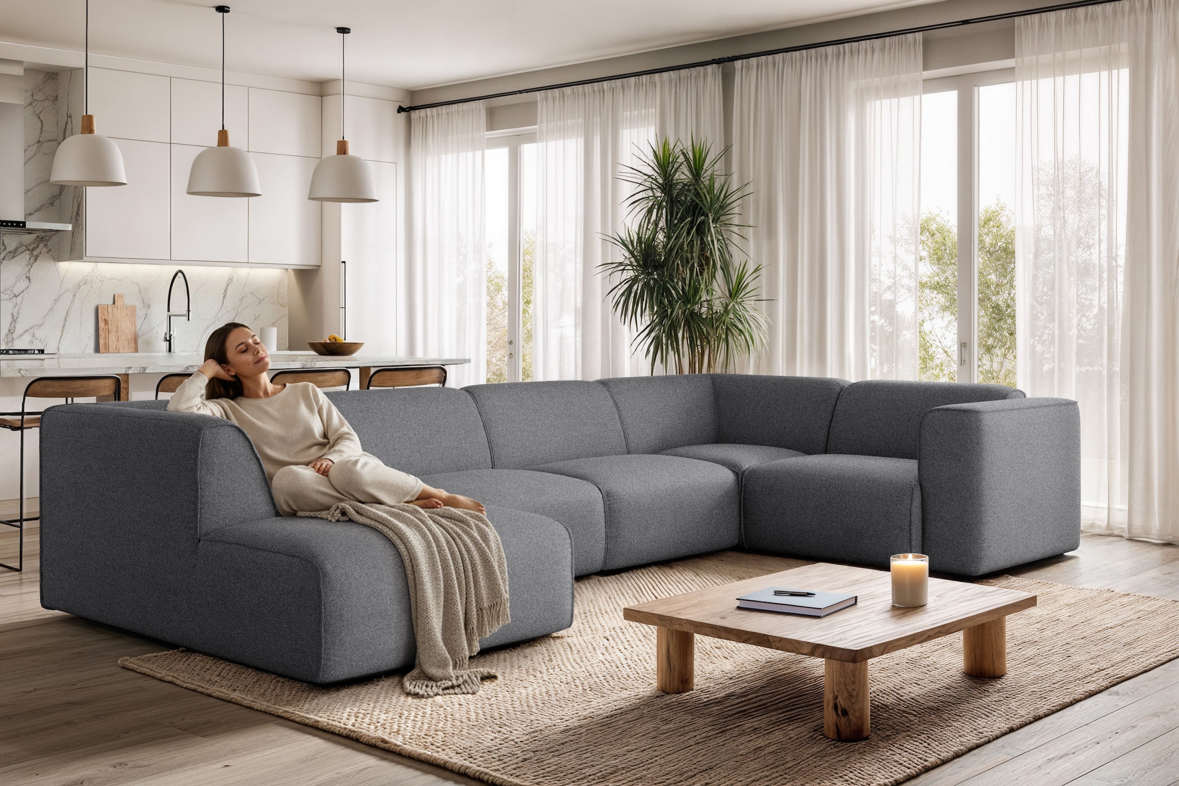 OTTO home Wohnlandschaft »Merid U-Form, B: 367 cm« jederzeit durch Module e günstig online kaufen