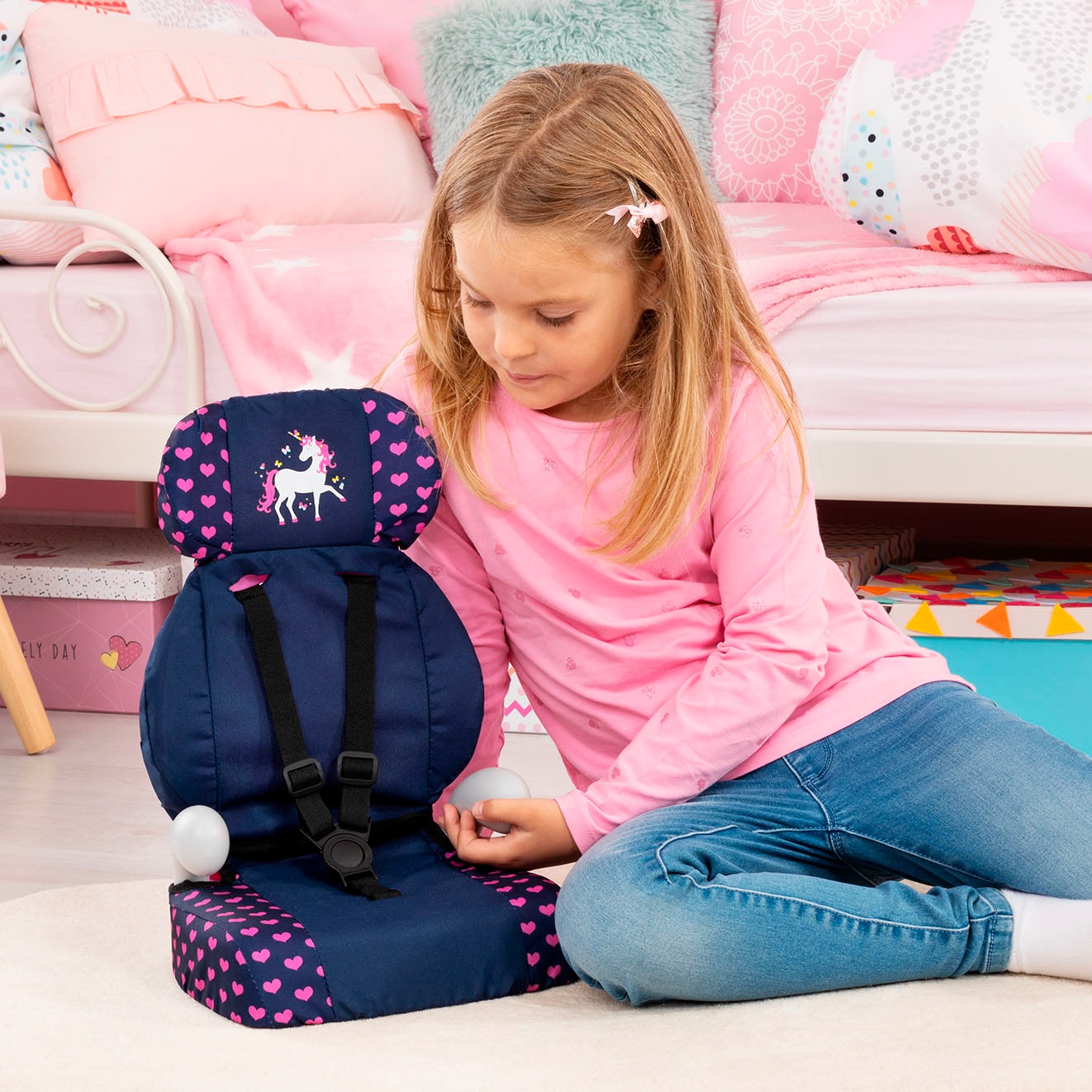 Bayer Puppen Autositz »Deluxe blau/pink Einhorn«