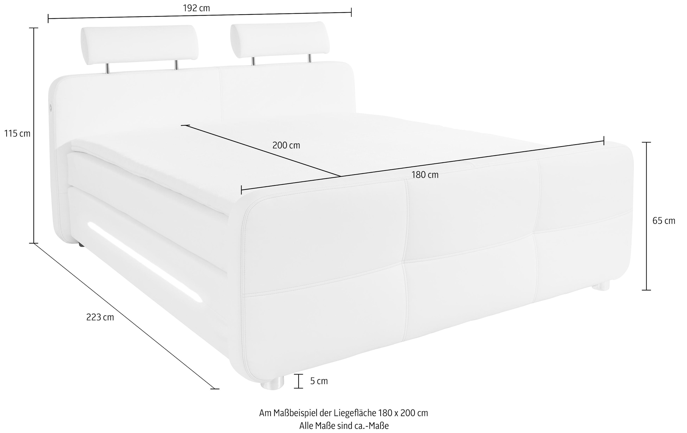 Places of Style Boxspringbett »Gina«, inkl. Topper und LED-Beleuchtung, erhältlich in der Größe 180x200cm