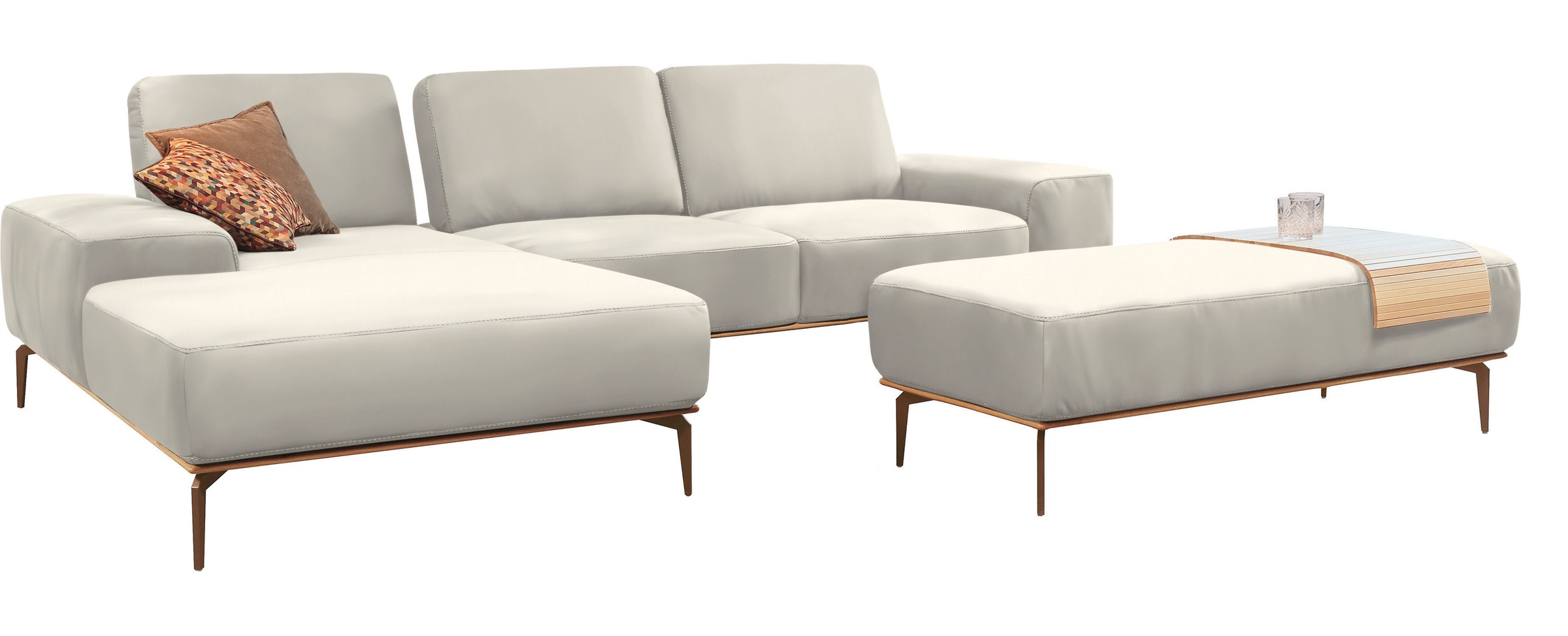 W.SCHILLIG Ecksofa »run, Designsofa mit tollem Sitzkomfort, bequem, L-Form«, mit Holzsockel, Füße in Bronze pulverbeschichtet, Breite 319 cm