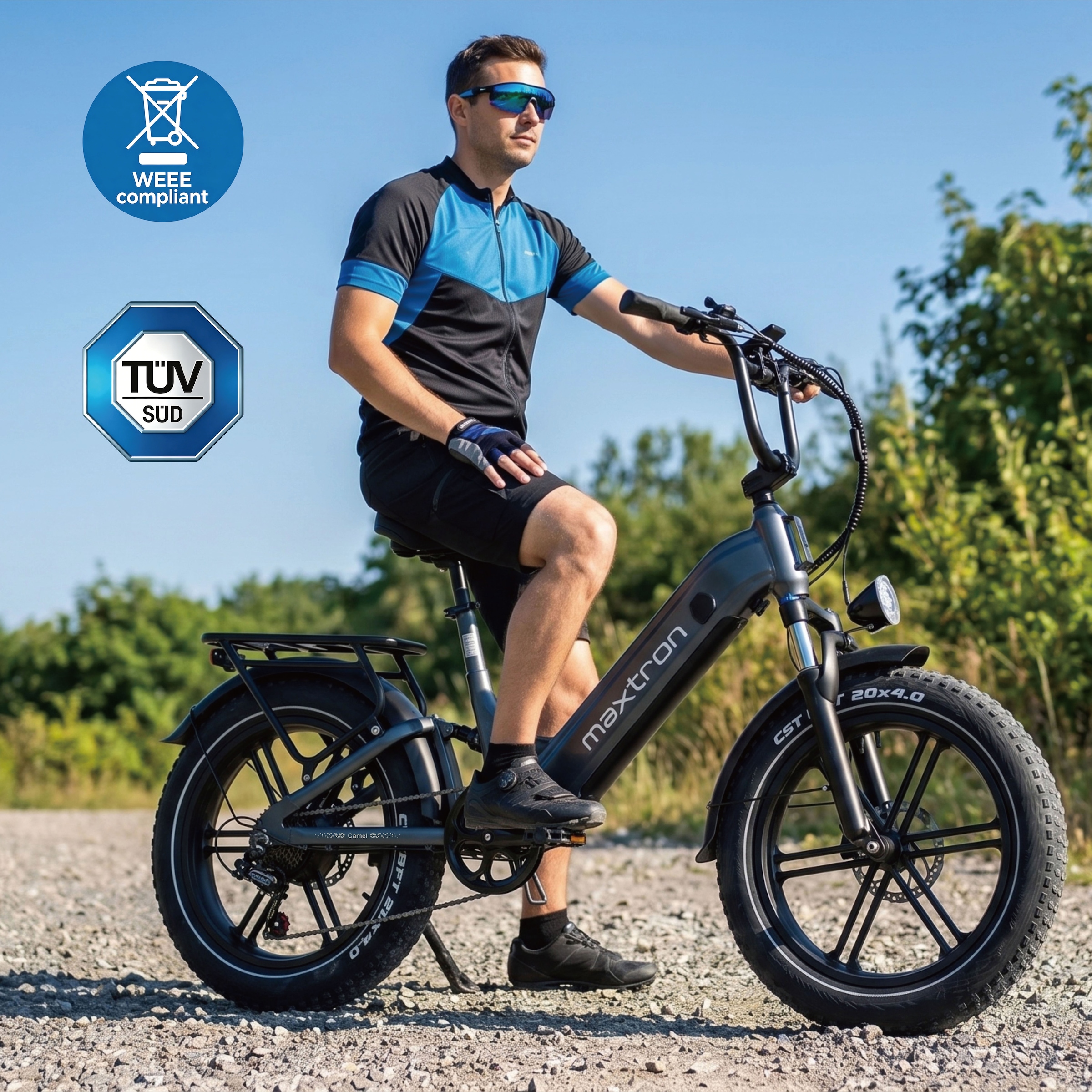 Maxtron »Maxtron Camel E-Bike compactbike« 7 Gang Shimano Kettenschaltung Heckmotor 500 W Packung,  20-Zoll-Fettreifenfahrrad mit Vorder- und Hinterradfederung
