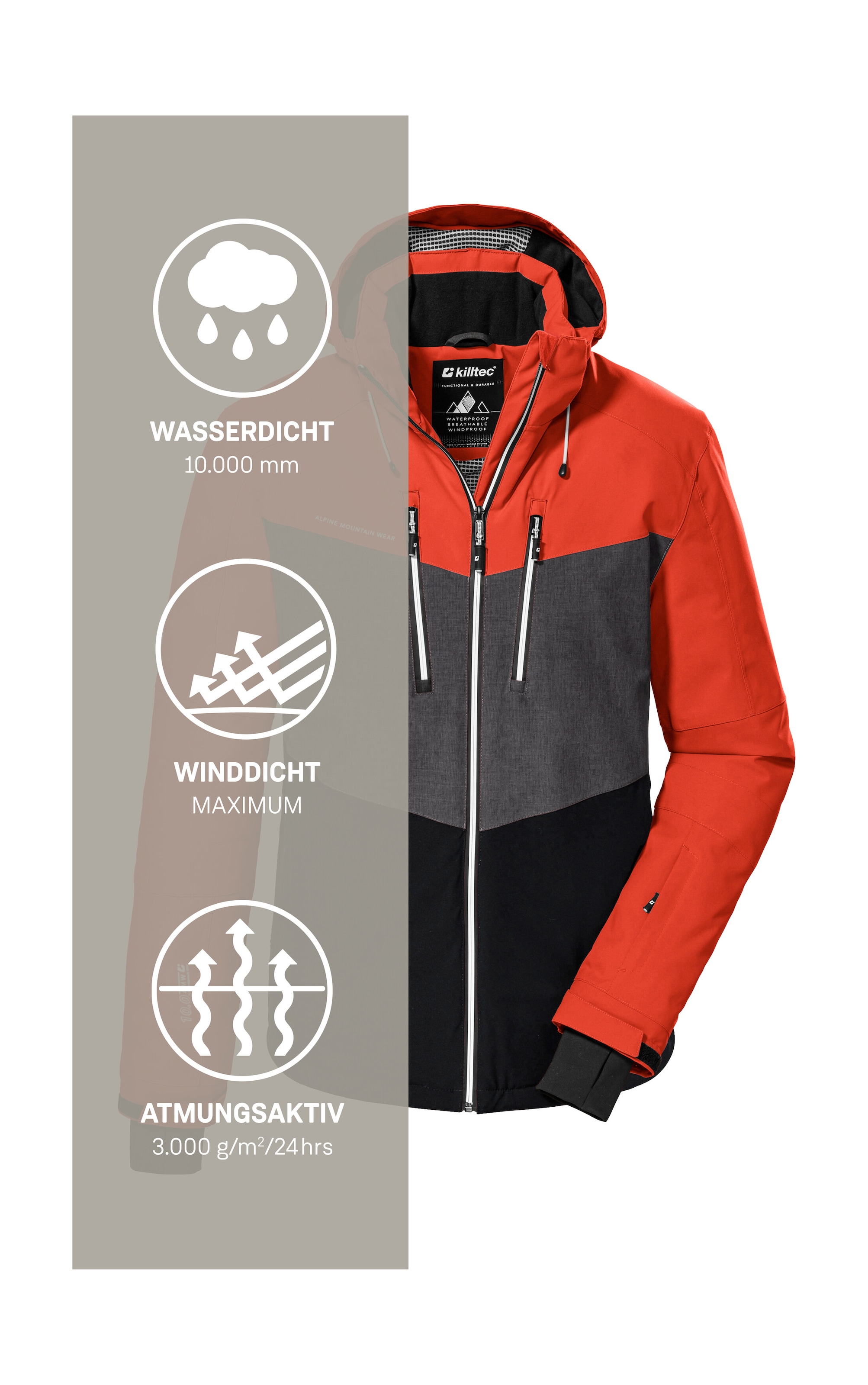 Killtec Skijacke »KSW 45 MN SKI JCKT« Trendige, wasserdichte Skijacke mit abnehmbarer Kapuze und Schneefang