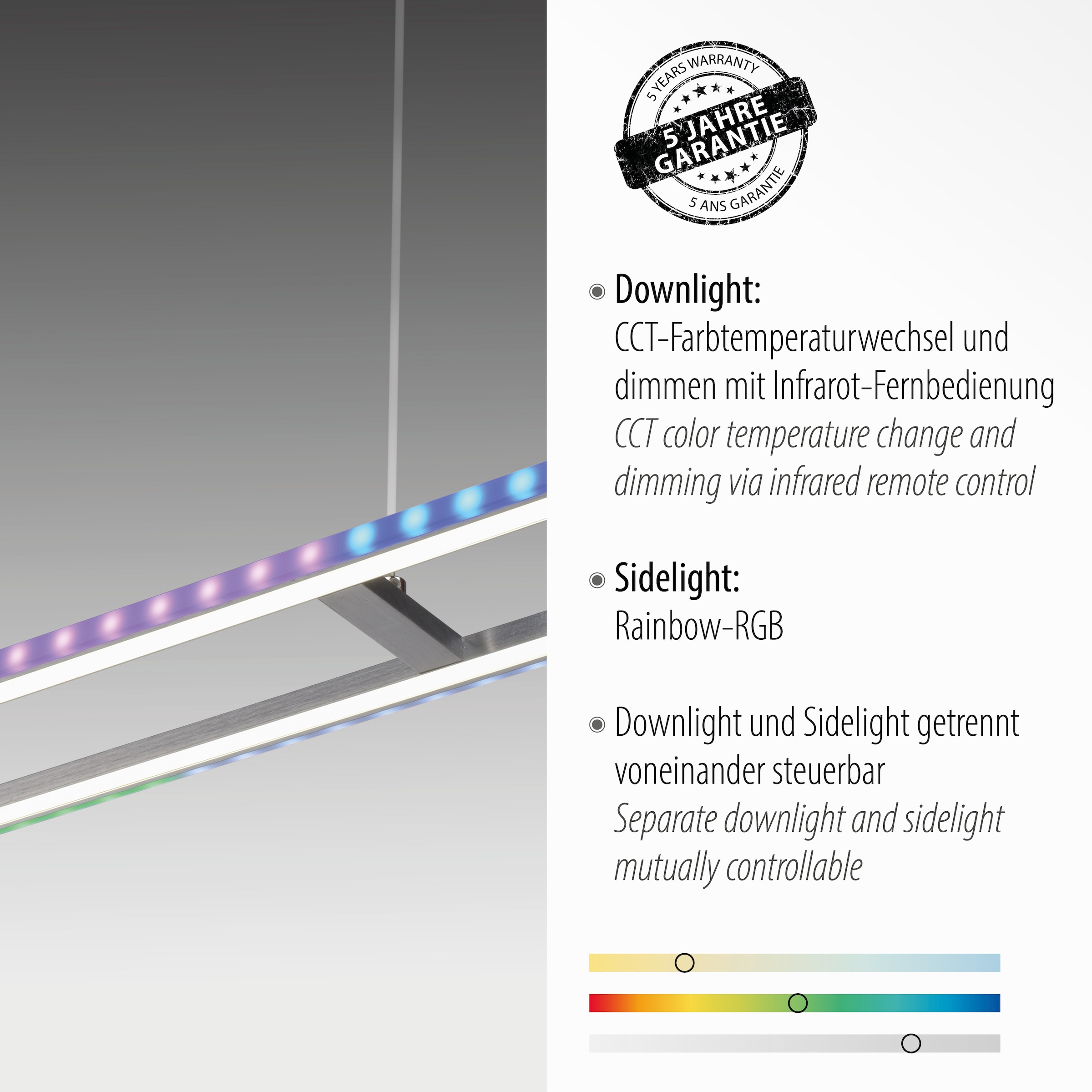 JUST LIGHT Pendelleuchte »FELIX60« LED-Board 1 Stk. warmweiß - kaltweiß LED, CCT - über Fernbedienung, RGB-Rainbow, Infrarot inkl., dimmbar