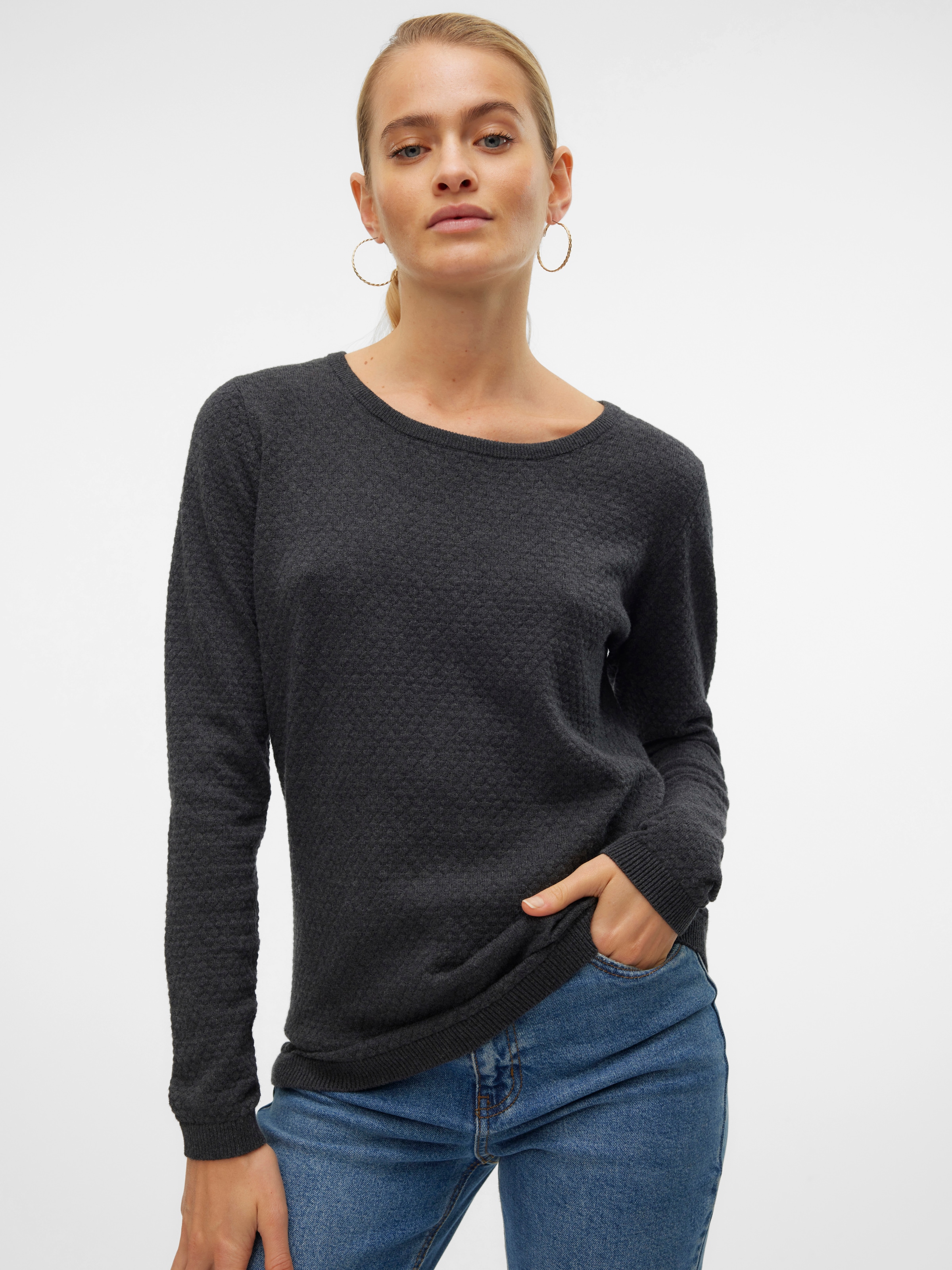 Vero Moda Rundhalspullover »VMCARE STRUCTURE LS O-NECK BLOUSE« aus Baumwolle