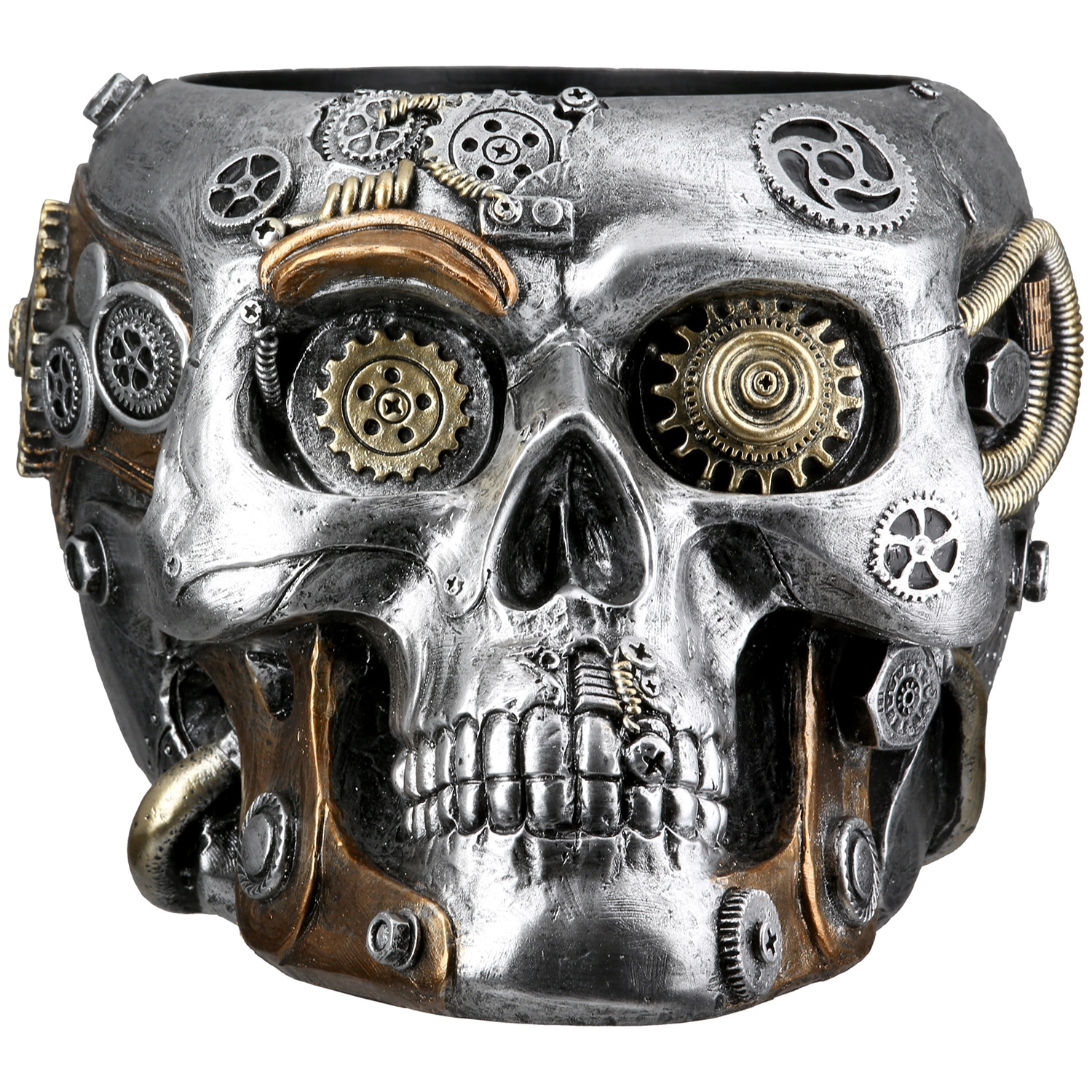 GILDE Übertopf »Übertopf Totenschädel Steampunk Skull planter silberfarben H. 14 cm«, (1 St.)