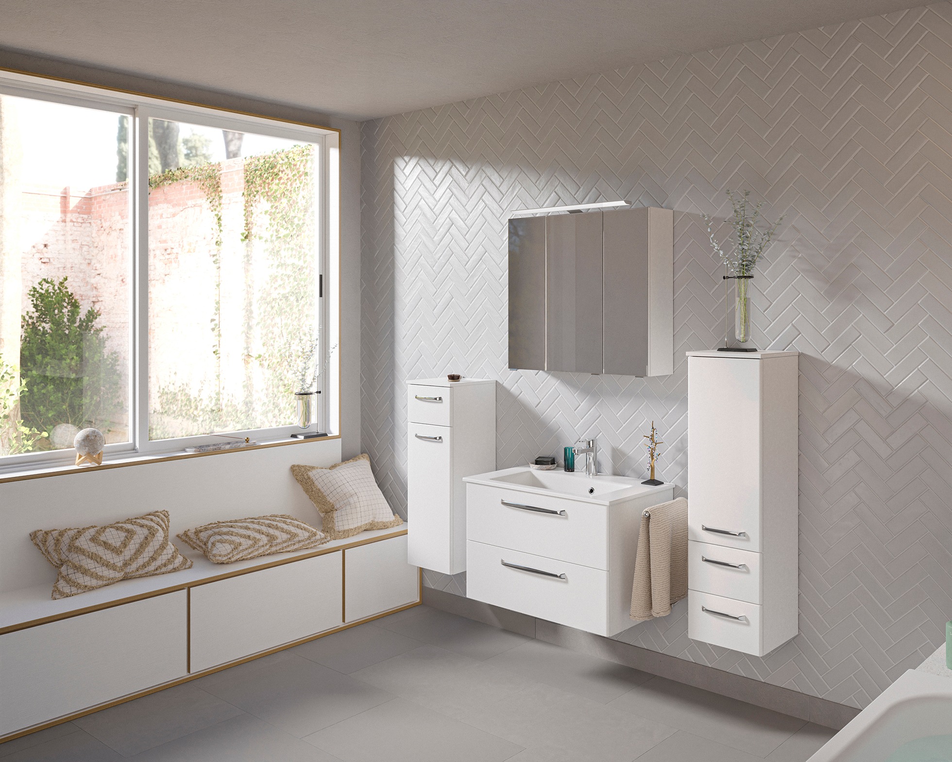 Saphir Badmöbel-Set »Badmöbel-Set Trentino 4-tlg Mineralmarmorwaschtisch,LE günstig online kaufen