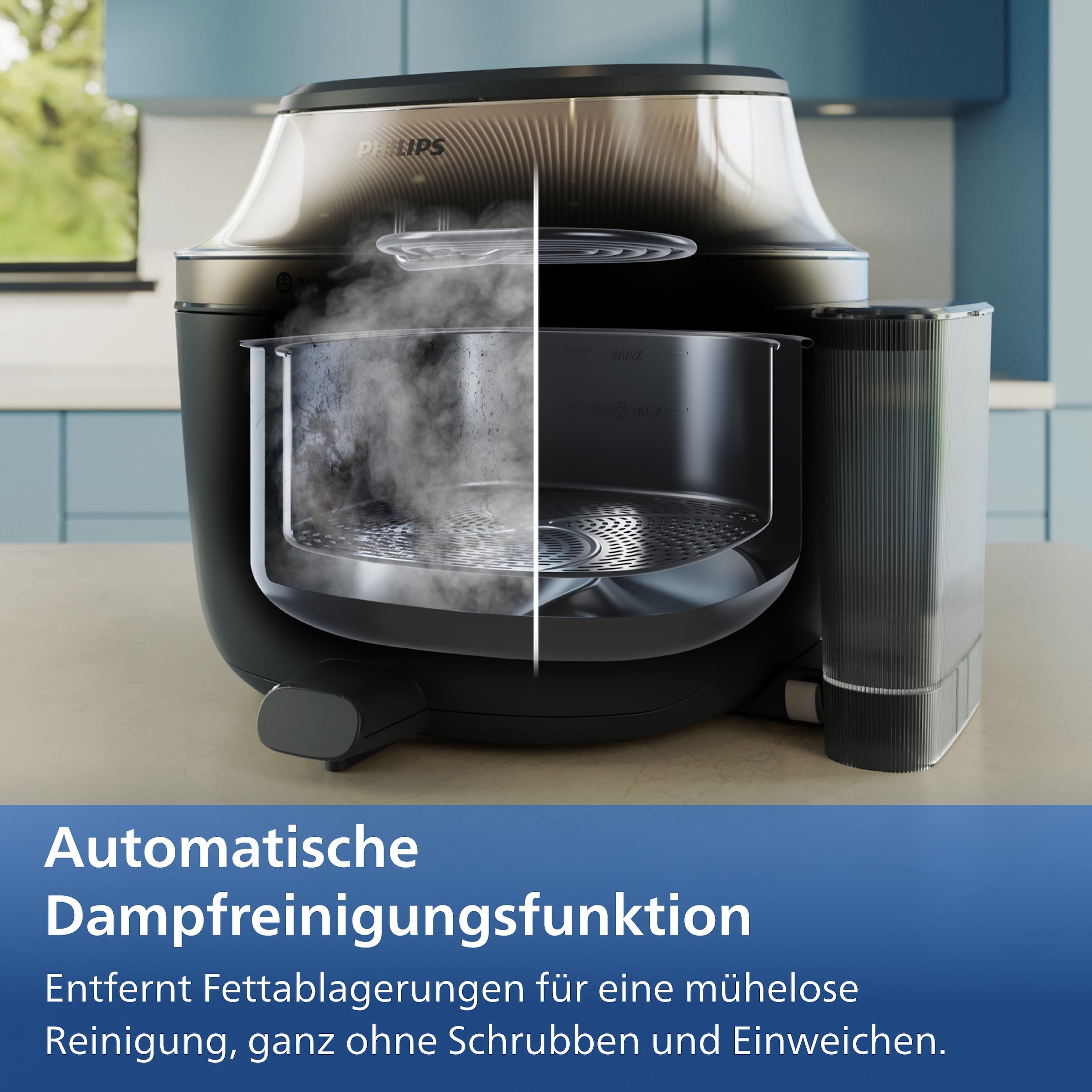 Philips Heißluftfritteuse »NA547/07 Steam Airfryer 5000 Series mit EasySlide, 7,2L Kapazität« 2000 W mit Dampfgarfunktion u. RapidAir Plus Technologie; Schwarz/Gold