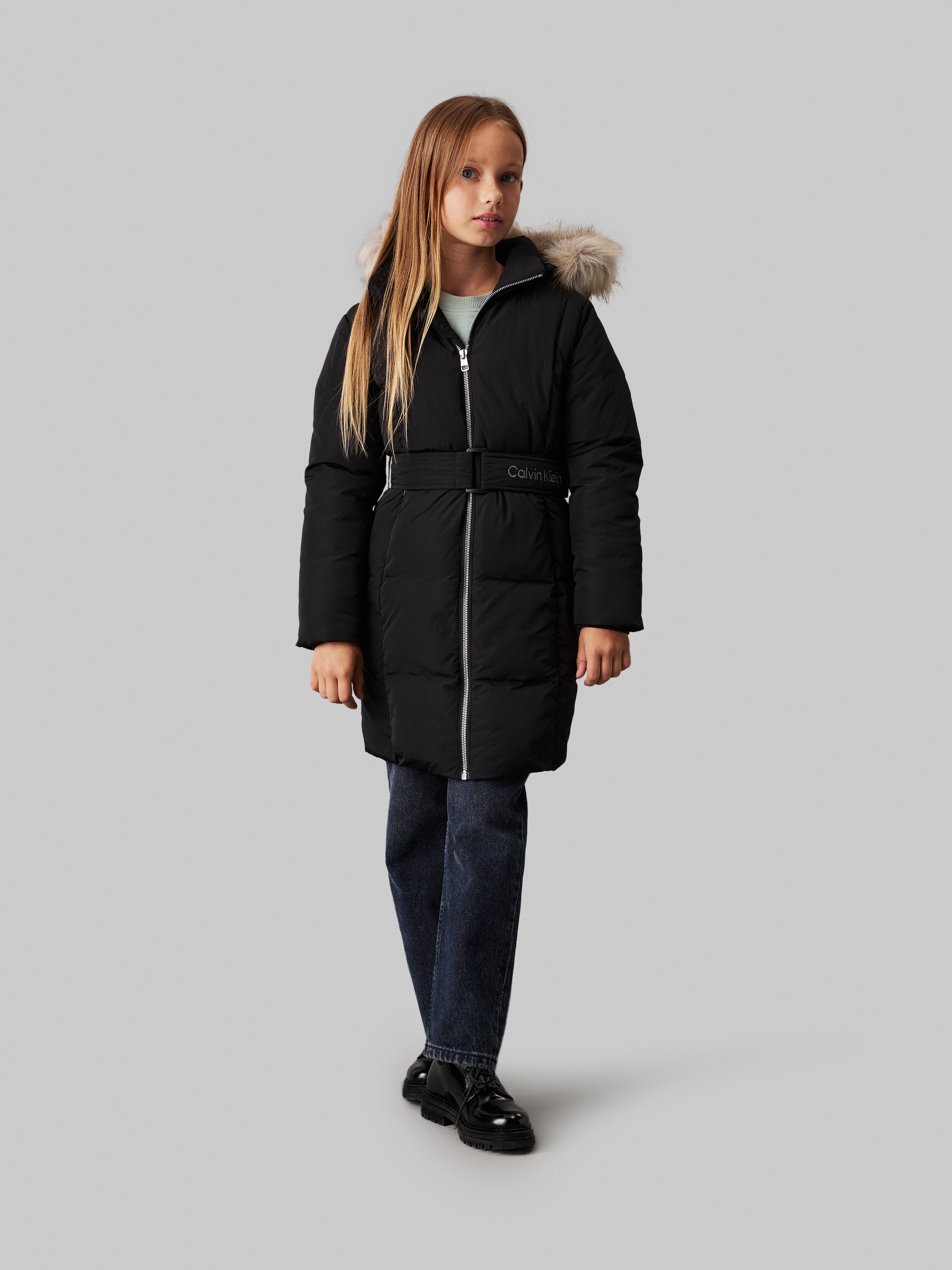 Calvin Klein Jeans Steppmantel »Classic Belted Fur Coat«, für Kinder bis 16 Jahre und mit Logoschriftzug