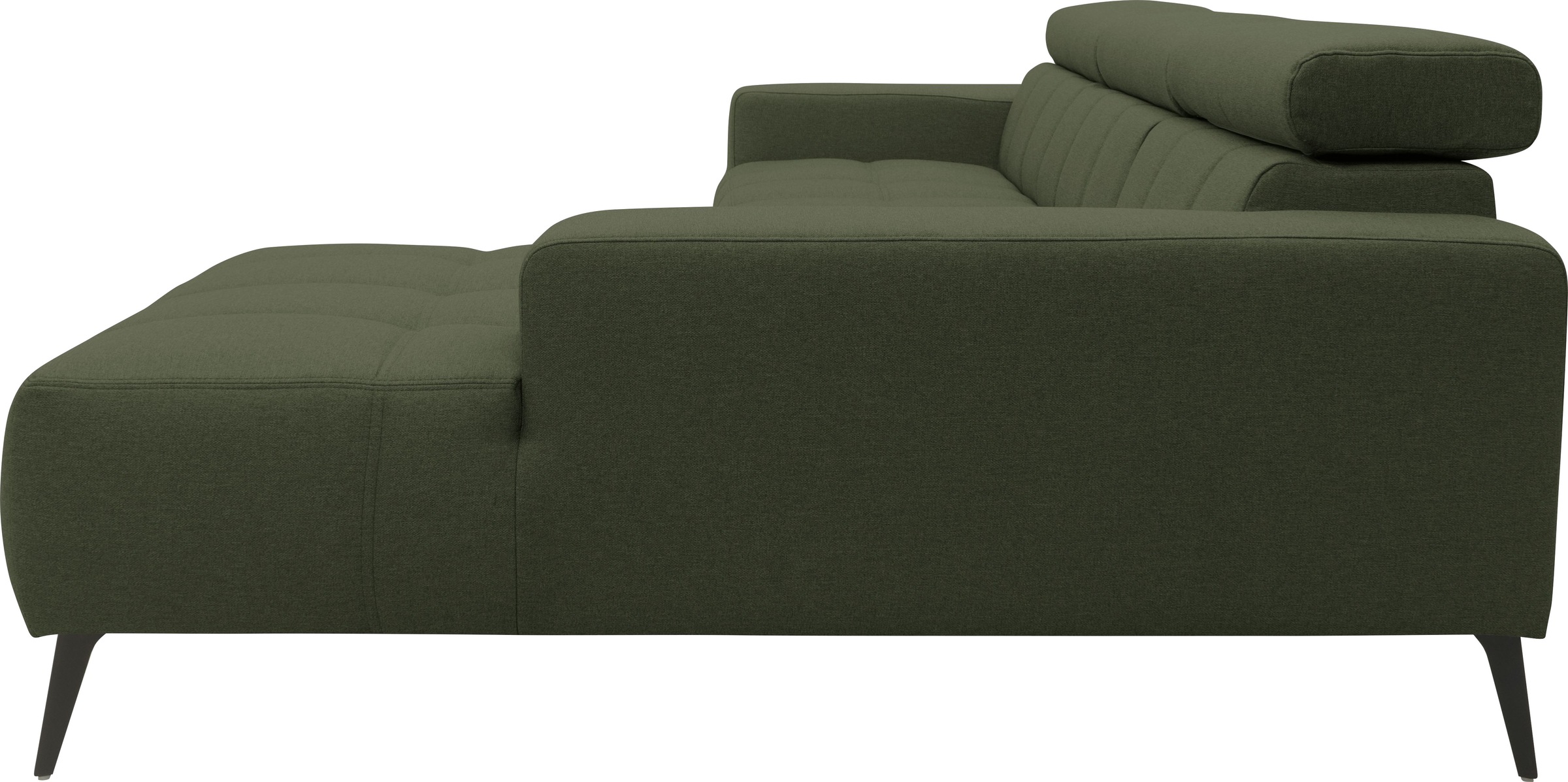 DOMO collection Ecksofa »Trento L-Form, mit Kufenfuß oder Einzelfuß«, wahlweise mit Kopfteilverstellung, Recamiere links/rechts bestellbar