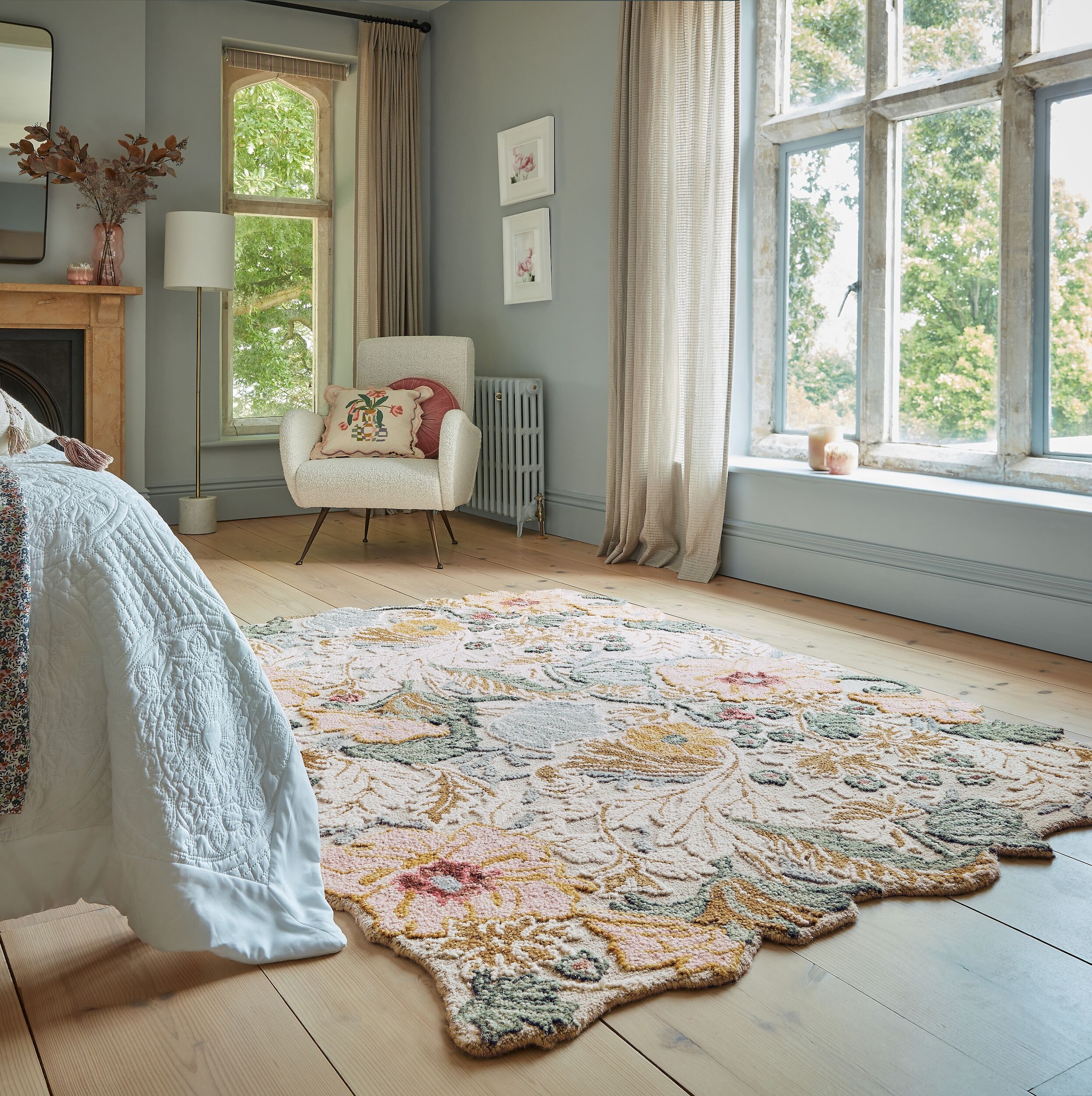 FLAIR RUGS Wollteppich »Daphne Floral«, rechteckig, 10 mm Höhe, Floraler Wo günstig online kaufen