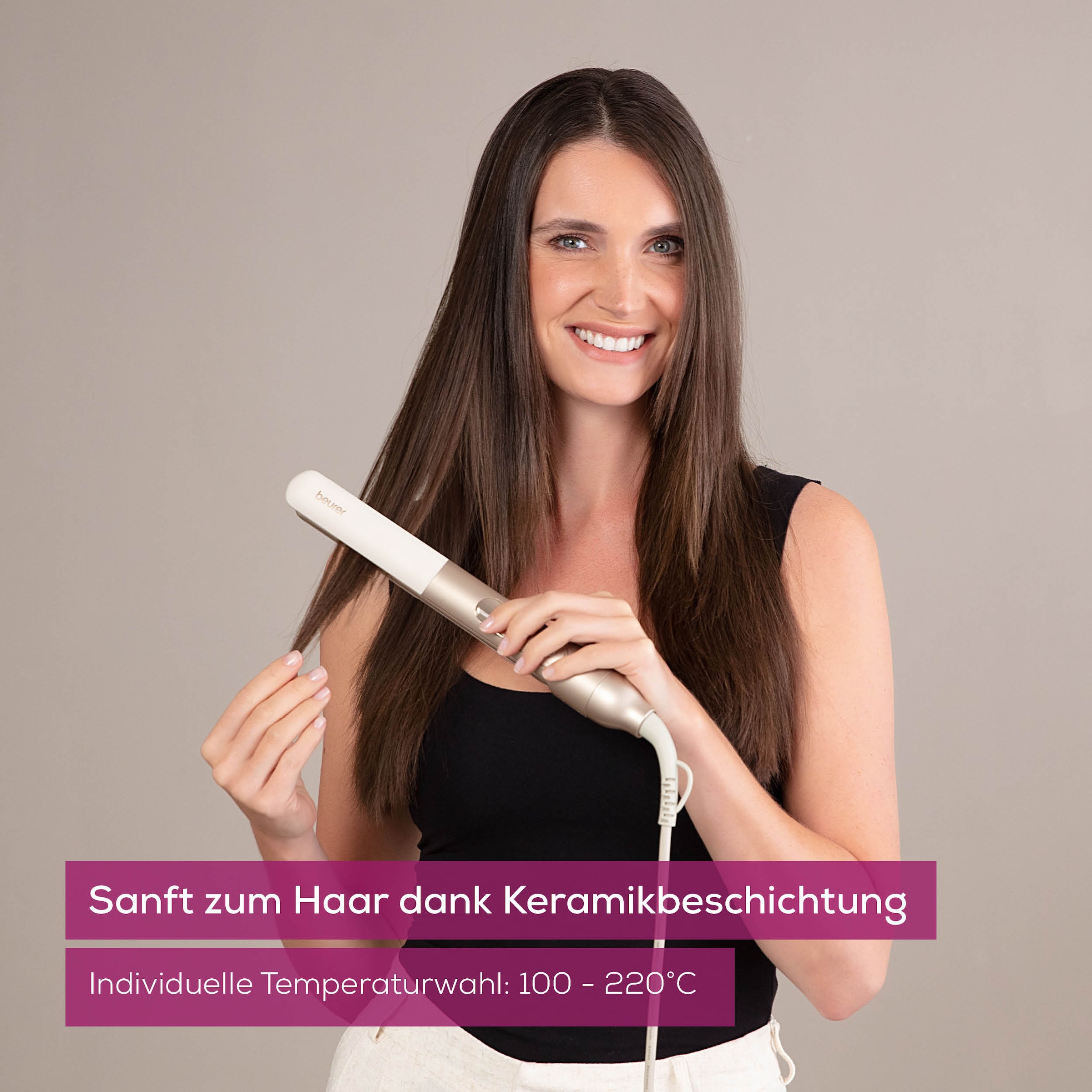 BEURER Glätteisen »HS 70, schonendes Glätteisen mit Ionen-Technologie«, Keramik, Mit Ionenfunkion, Keramik Beschichtung und variabler Temperaturstufen