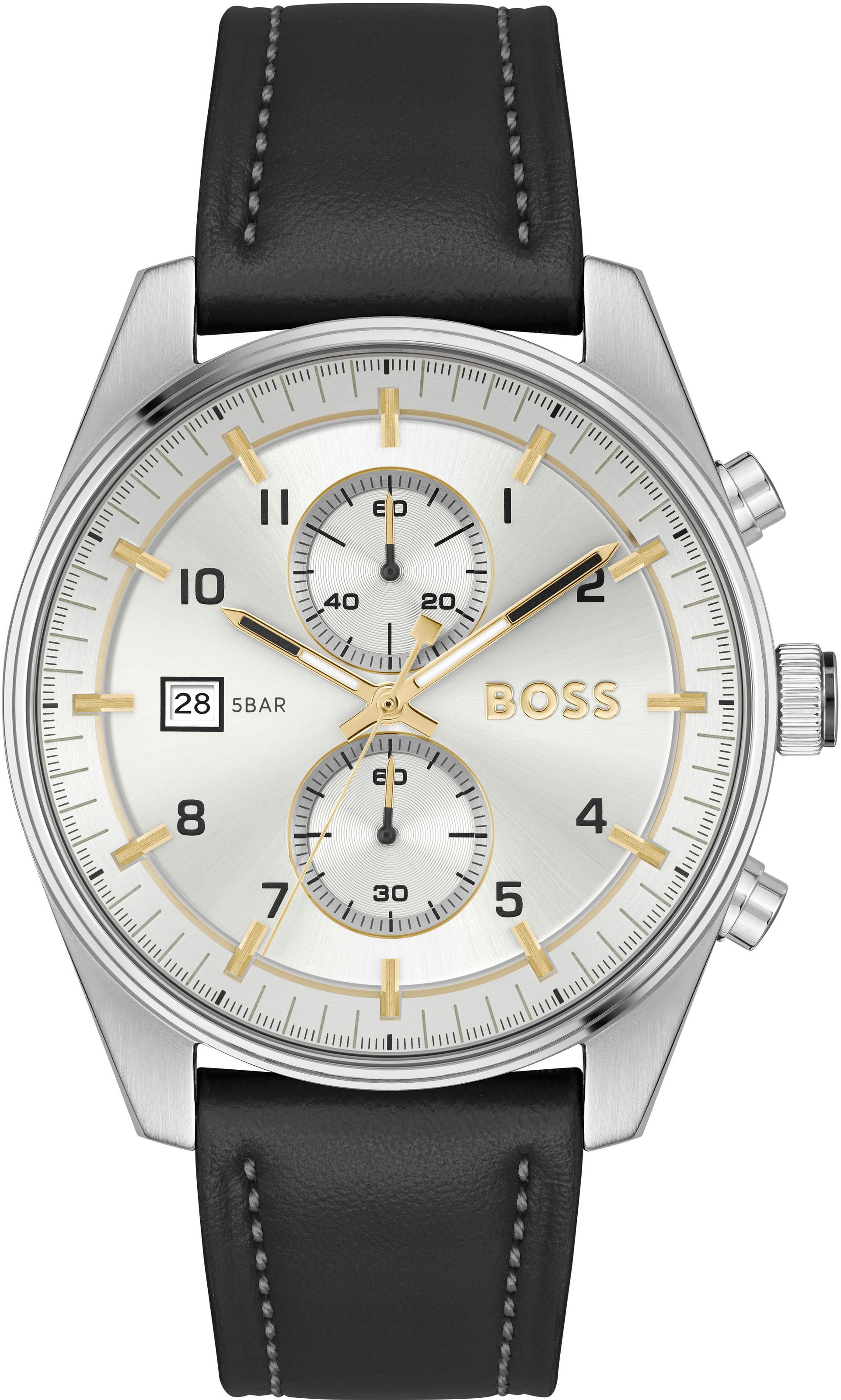 Boss Chronograph »Skytraveller« Quarzuhr, Herrenuhr, Armbanduhr, Stoppfunktion, Lederarmband