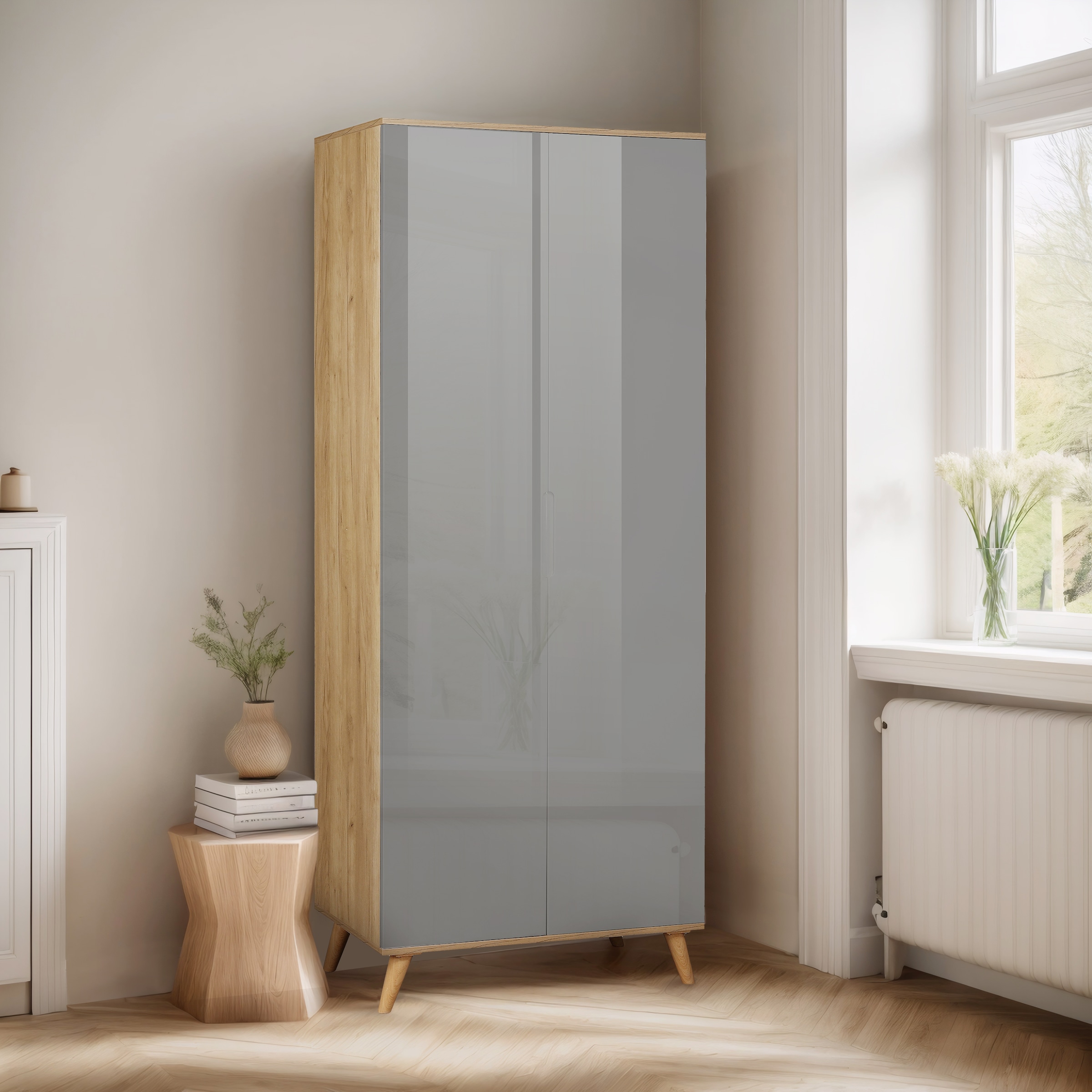andas Kleiderschrank »Lund Schlafzimmerschrank Bestseller im skandinavischem Design«, Garderobenschrank mit Premium Innenausstattung, Breite 80 cm hochglanz