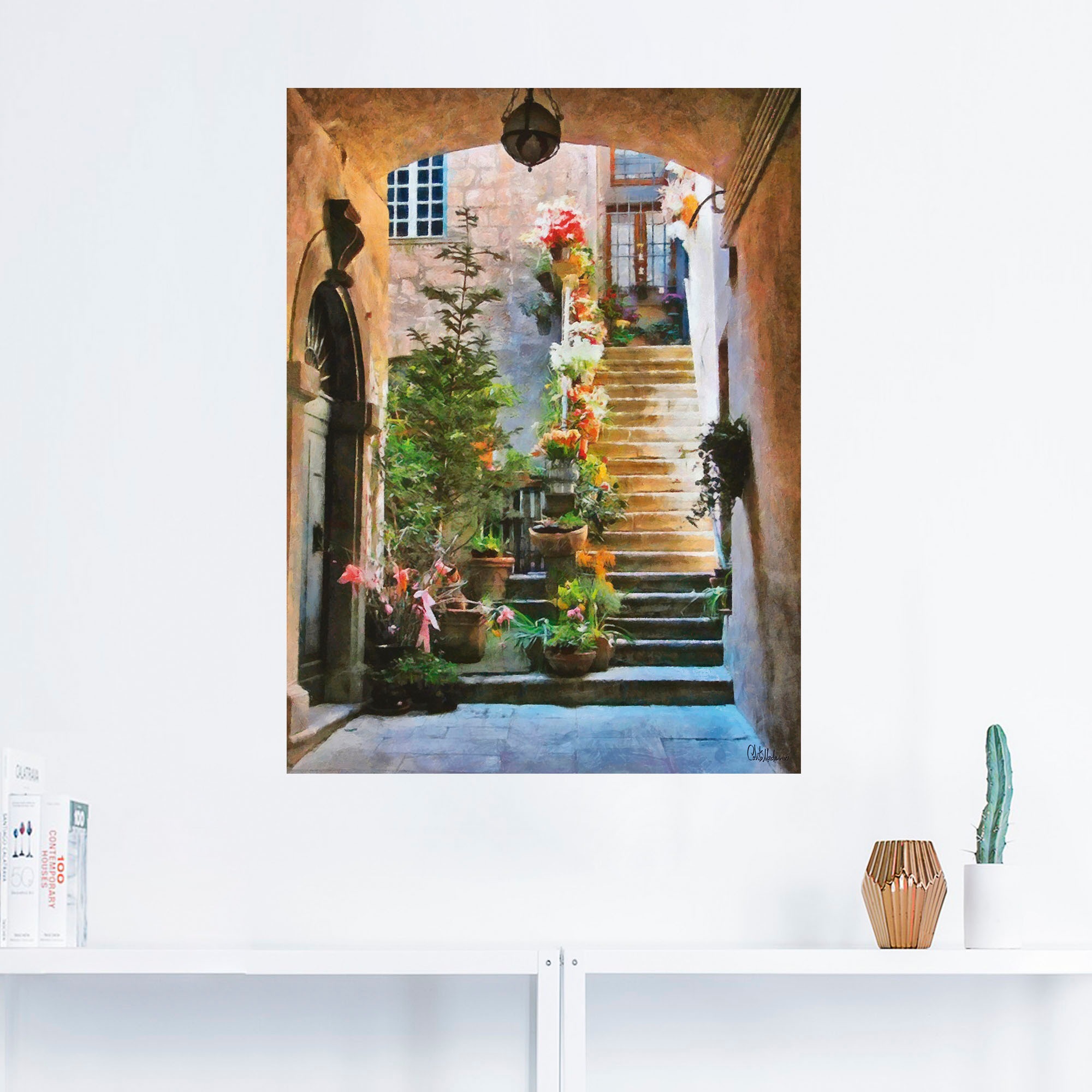 Artland Wandbild »Treppe mit Blumen«, Elemente der Architektur, (1 St.), al günstig online kaufen