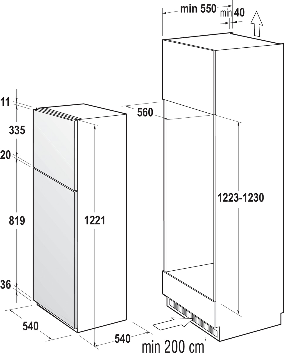 GORENJE Einbaukühlgefrierkombination »RFI 412 EP1«, RFI 412 EP1, 122,1 cm hoch, 54 cm breit, Schlepptürtechnik