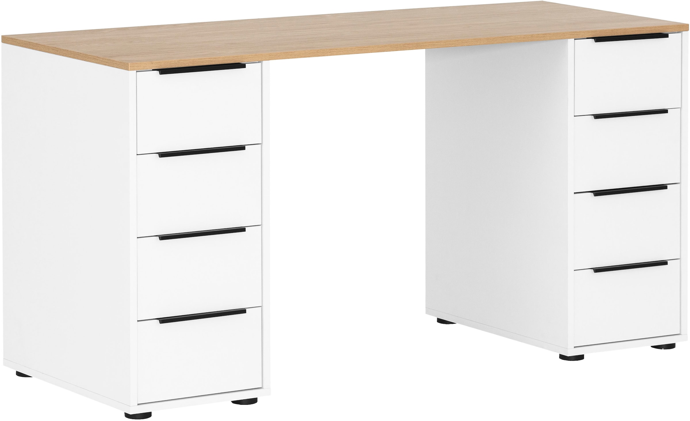 Schildmeyer Schreibtisch »Elma, Breite 140 cm«, Holzdekor mit fühlbarer Struktur, Metallbeschläge, Teilauszüge
