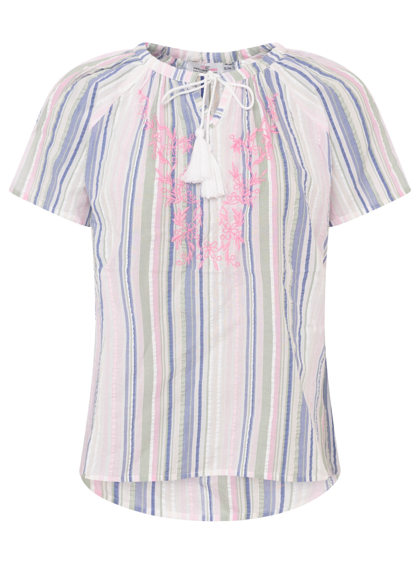Zwillingsherz Kurzarmbluse »"Summer Stripes"« Streifen, Tunnelzug und Tasseln, kurzarm
