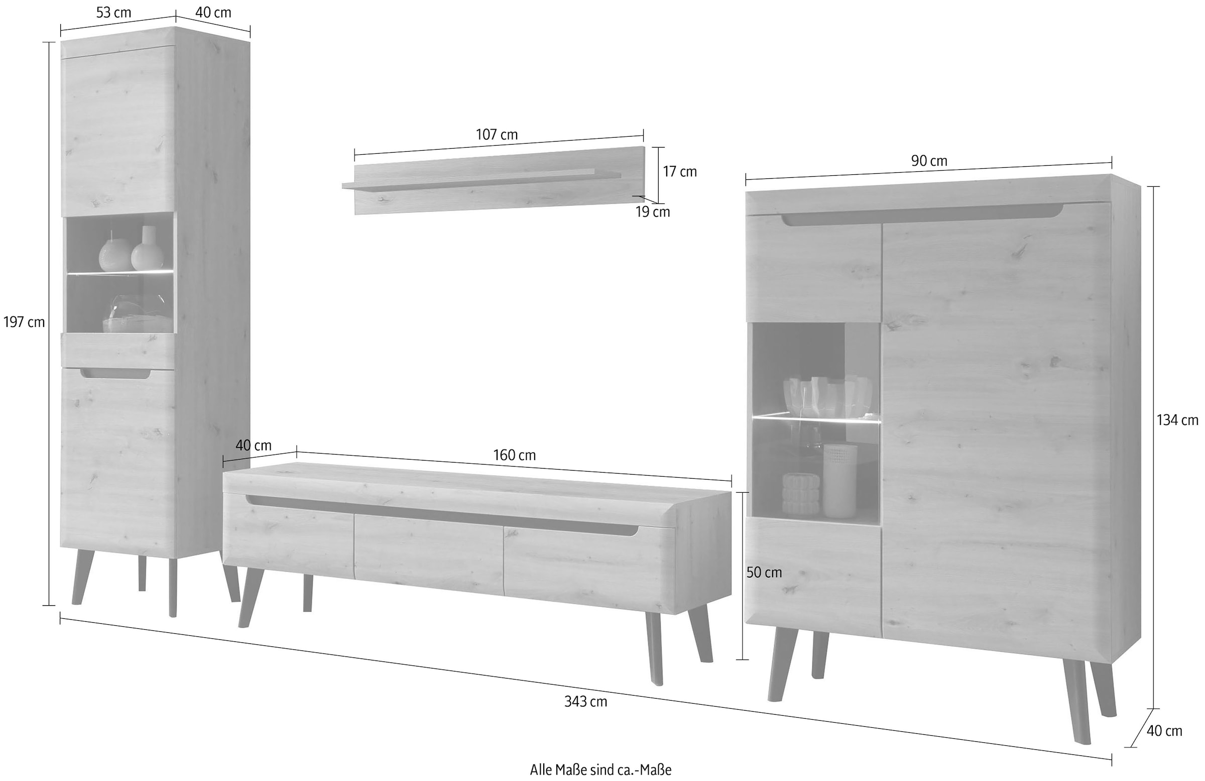 INOSIGN Wohnwand »Torge, Anbauwand, Schrankwand, Mediawand, Wohnzimmer-Set«, (Set, 4 St.), Lowboard: 160x 40x 50 cm