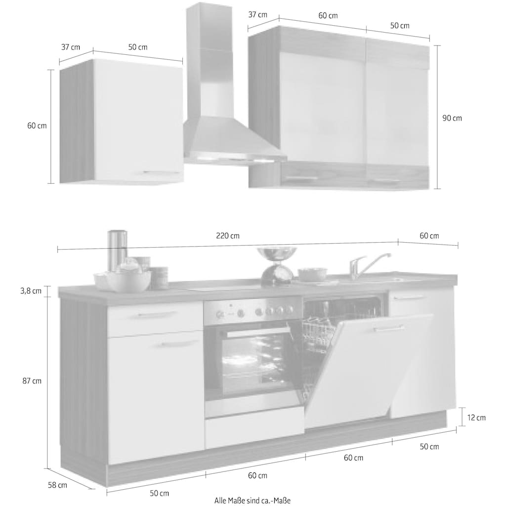 Kochstation Küchenzeile »Trea, wahlweise mit E-Geräten, höhenverstellbare Füße«