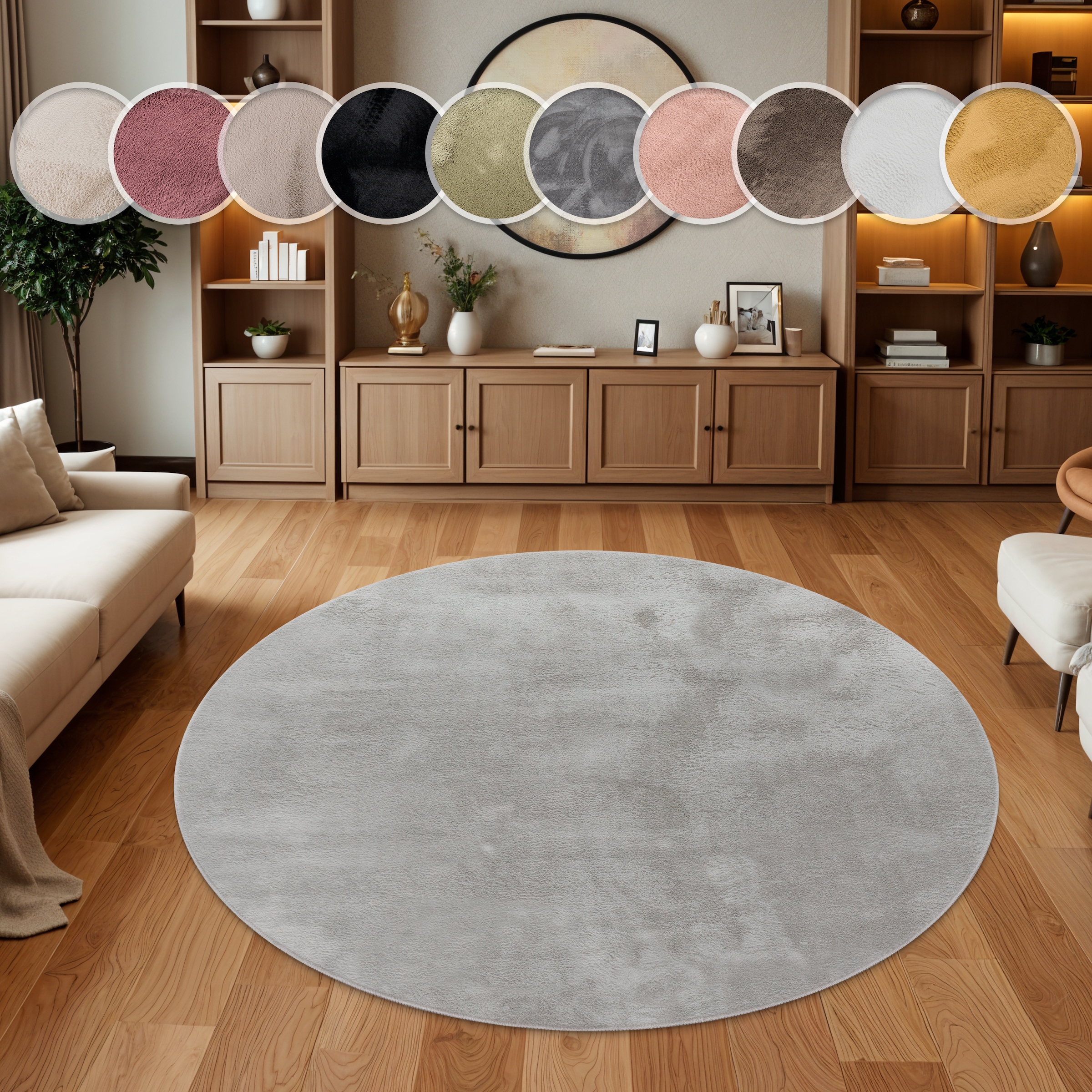 Fellteppich PACO HOME "Kunstfell Soft 380", grau, H:14mm Ø:80cm