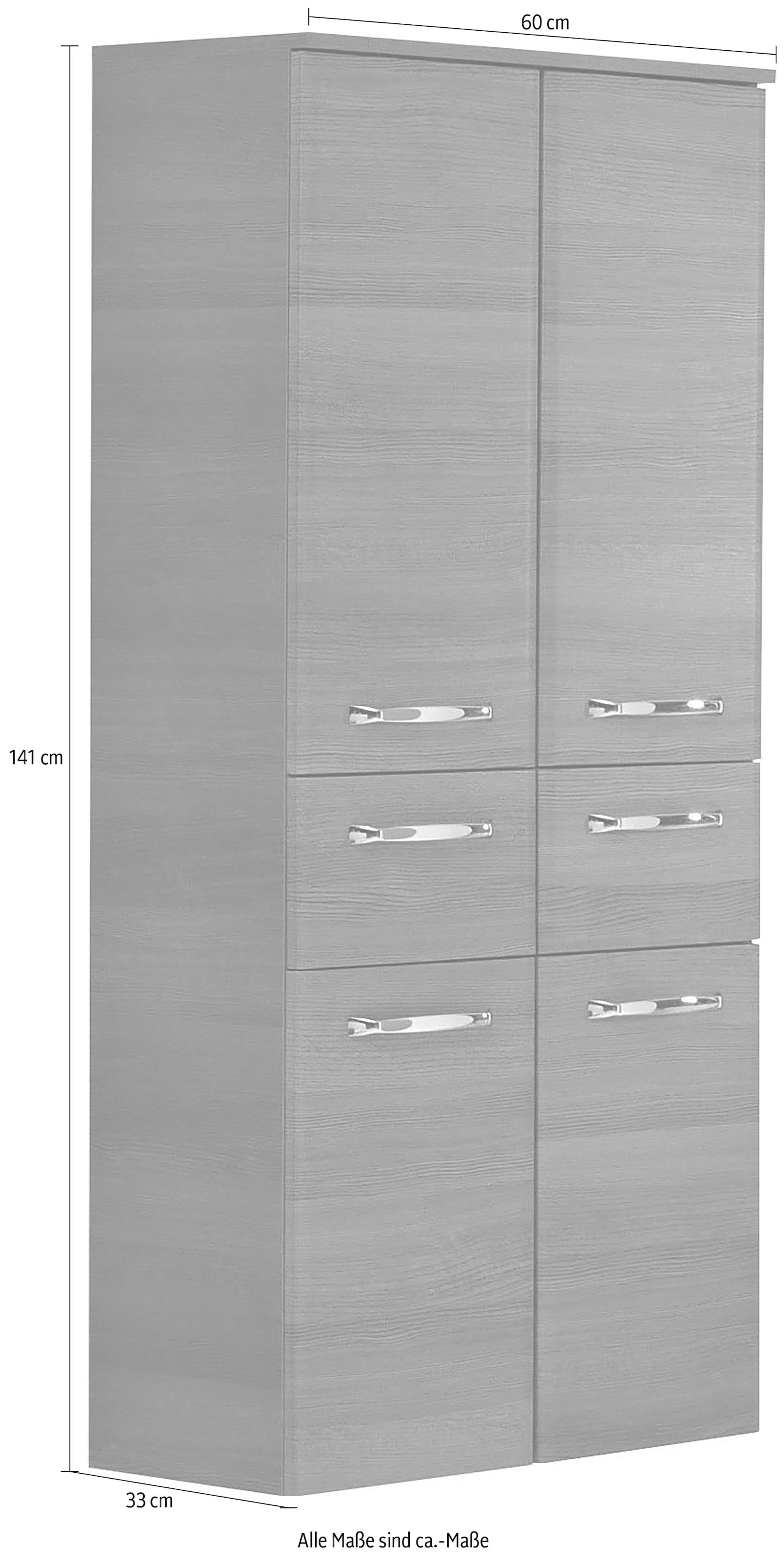 Saphir Midischrank »Quickset Badschrank 60 cm breit, 141 cm hoch mit 4 Türen«, Badezimmer-Midischrank inkl. Türdämpfer, Griffe in Chrom glänzend