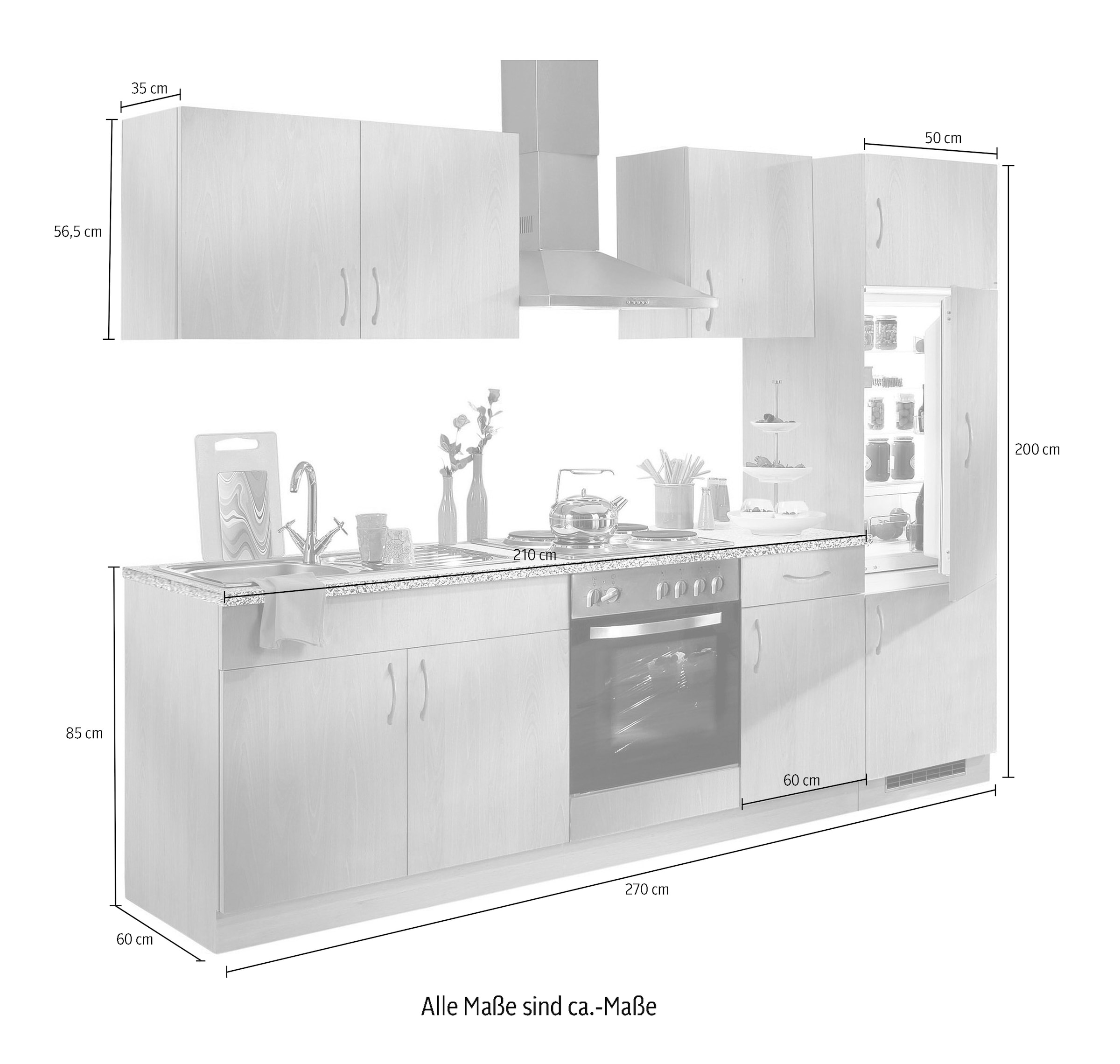 wiho Küchen cm 270 Küchenzeile »Kiel«, Breite mit E-Geräten, online kaufen