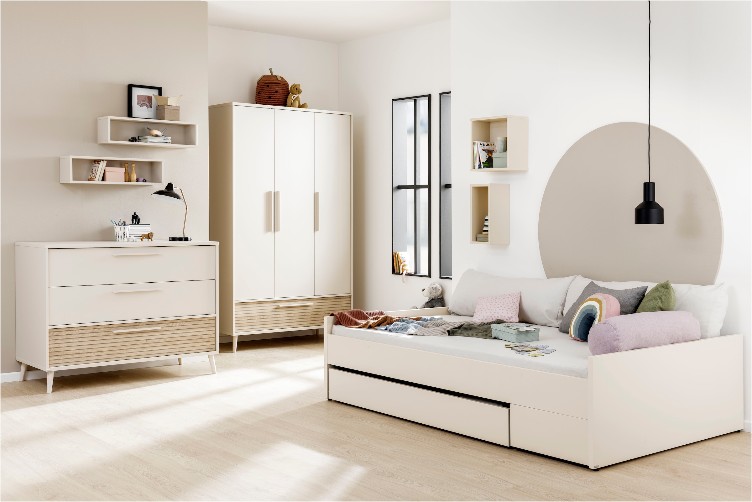 PAIDI Wickelkommode »EEFJE Kommode in modernem Design, Cashmere-Beige mit Groovy-Oak«, bis 50 kg, in verschiedenen Breiten und Ausführungen, 124 cm