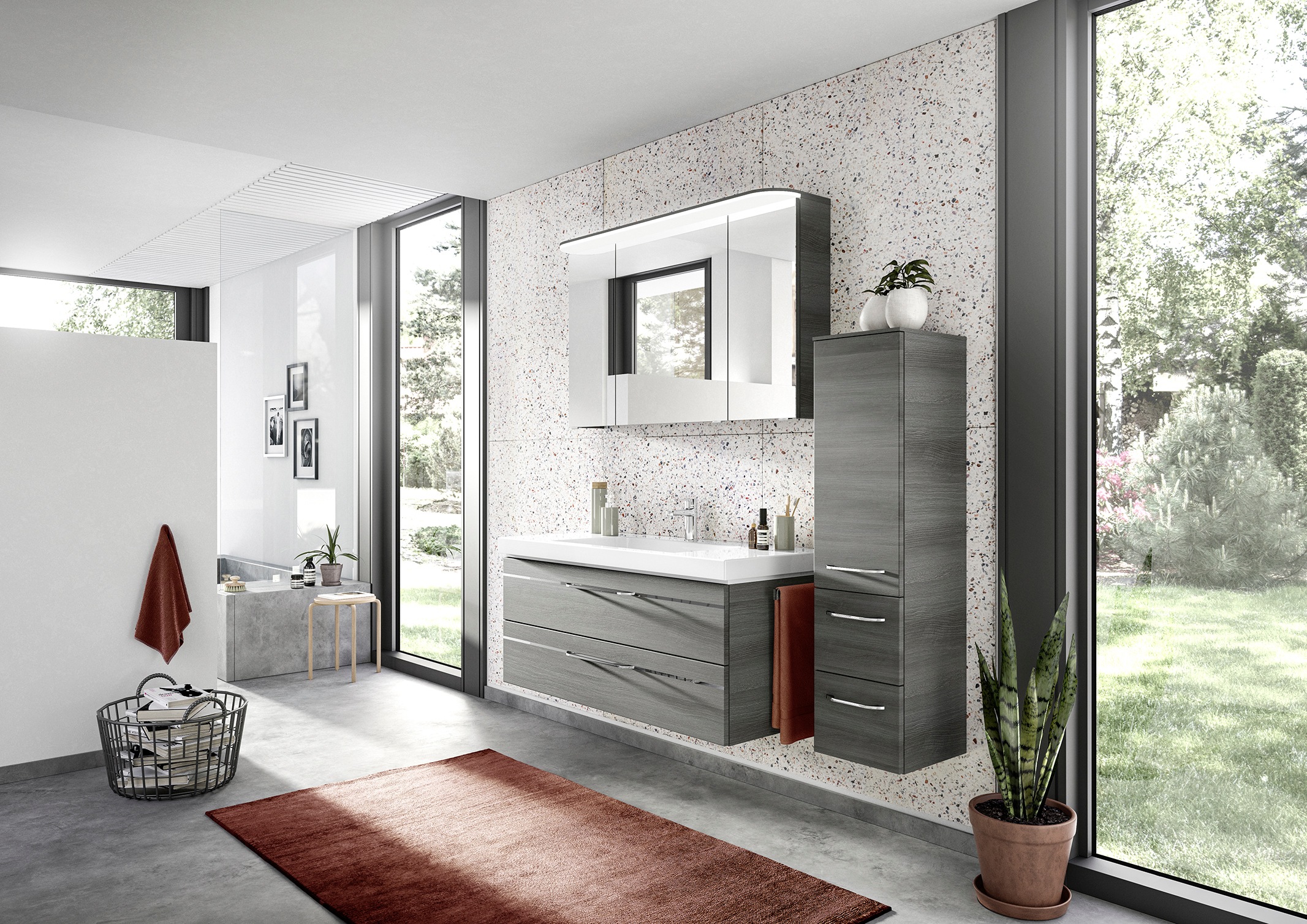 Saphir Badmöbel-Set »Balto Sprint 3-teilig, Mineralmarmor-Waschtisch mit LED-Spiegelschrank«, (4 St.), Badezimmer Set mit Midischrank inkl Türdämpfer, 4 Türen, 4 Schubladen