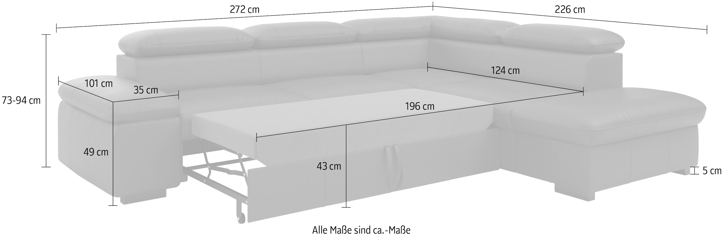 Home affaire Ecksofa »Alberto L-Form«, mit Kopfteilverstellung, wahlweise mit Bettfunktion