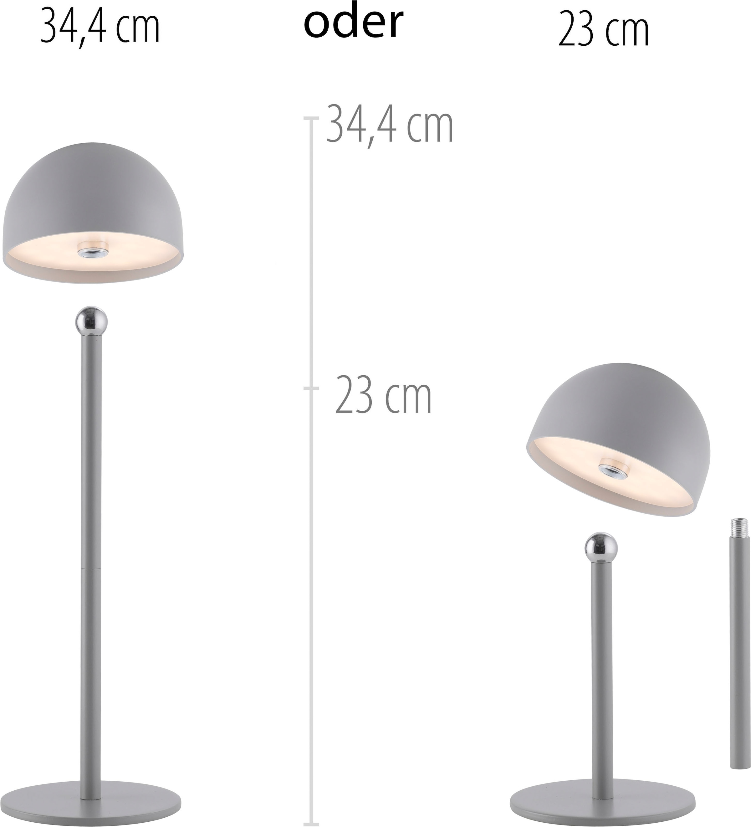 OTTO home Tischleuchte »Akku Tischlampe Gerrin Indoor Outdoor, magnetischer Flaschenaufsatz« LED-Board Warmweiß Pilzlampe Flaschenaufsatz, Regulierung der Lichtstärke, Pilz, Lampe