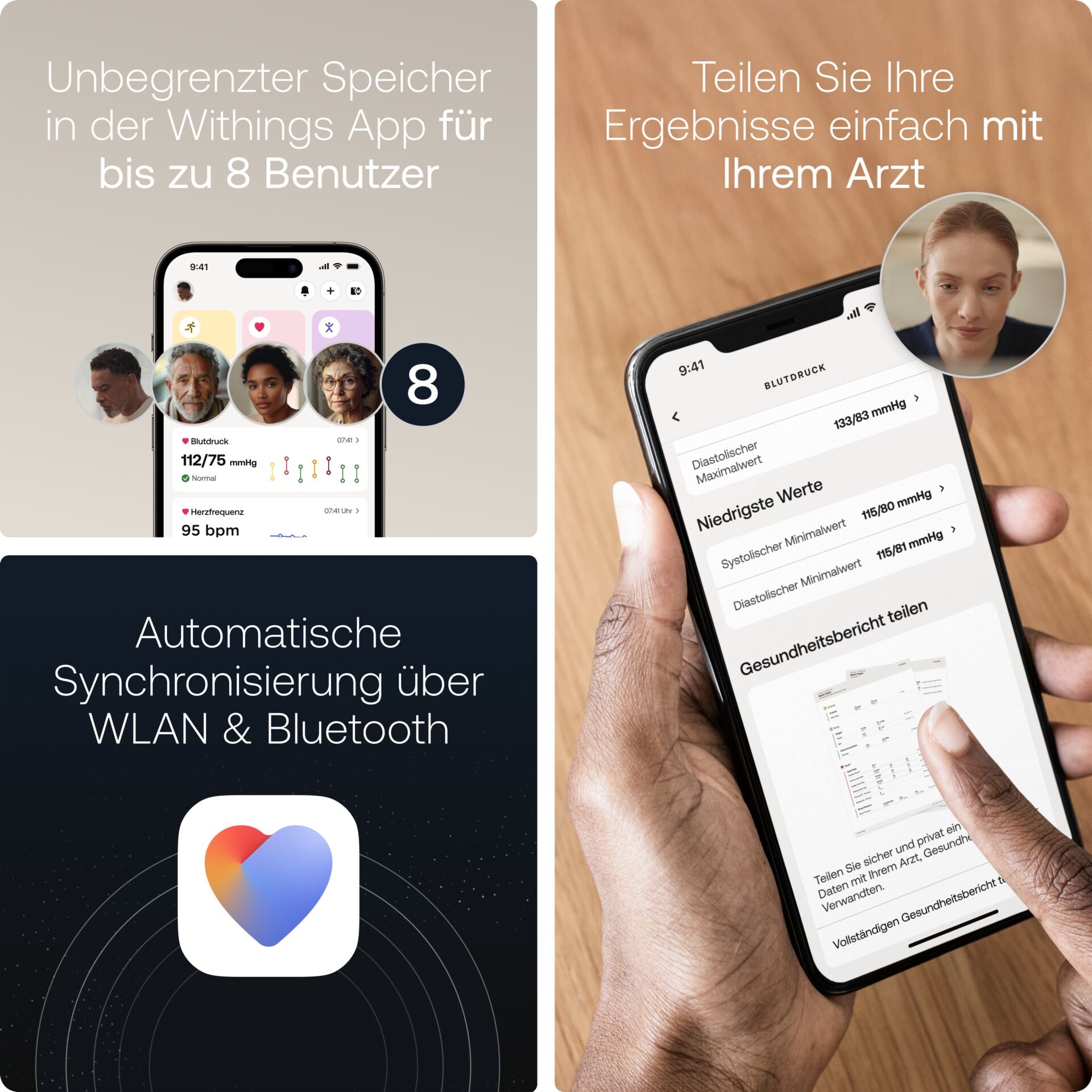 Withings Blutdruckmessgerät »BPM Vision mit EKG, WLAN & Farbdisplay« Automatische Messung, Speicher für mehrere Nutzer, App-Integration