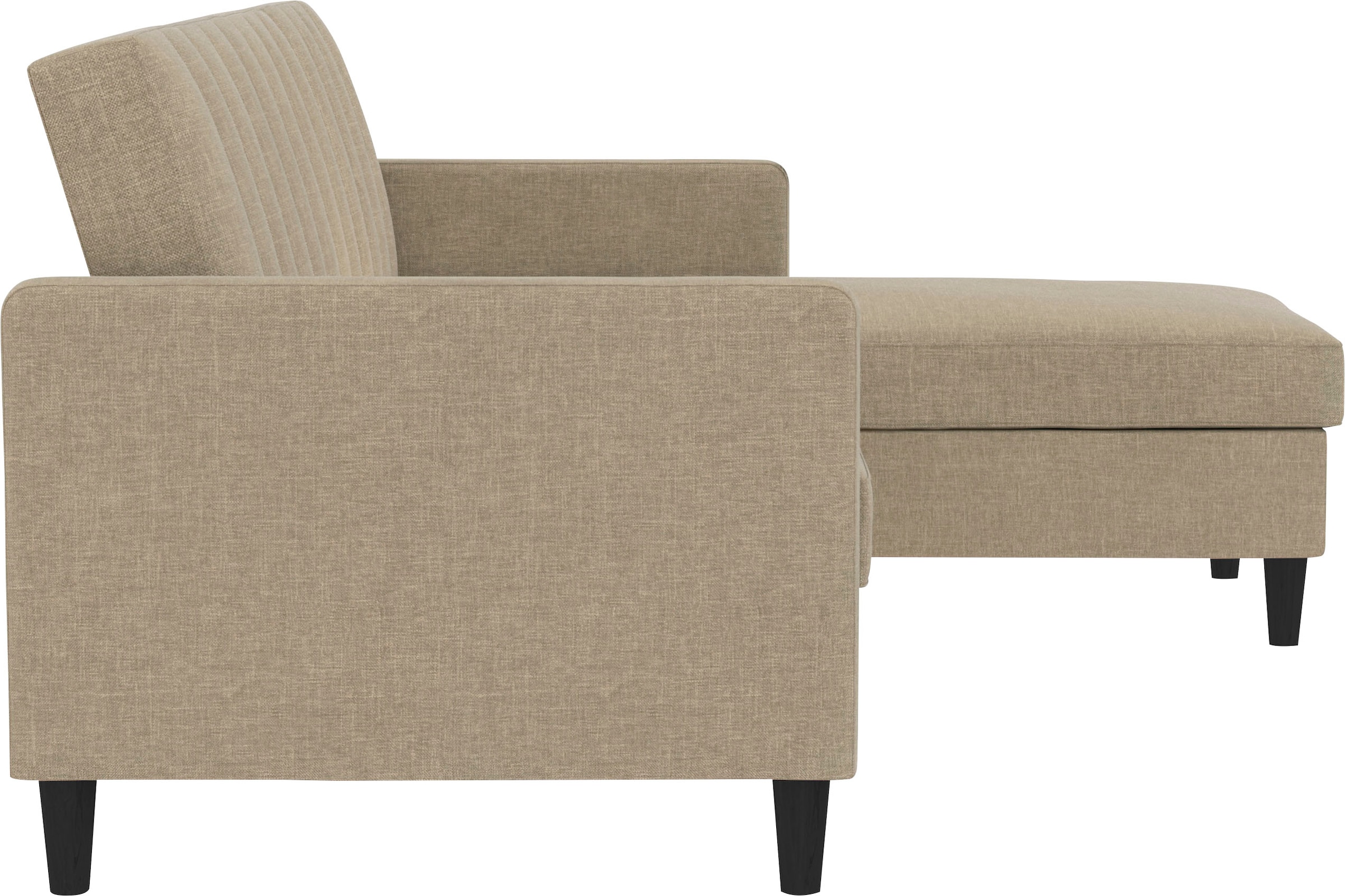 Dorel Home Ecksofa mit Schlafffunktion, Recamiere mit Stauraum beidseitig montierbar, Rückenlehne 2-teilig und 3-fach verstellbar