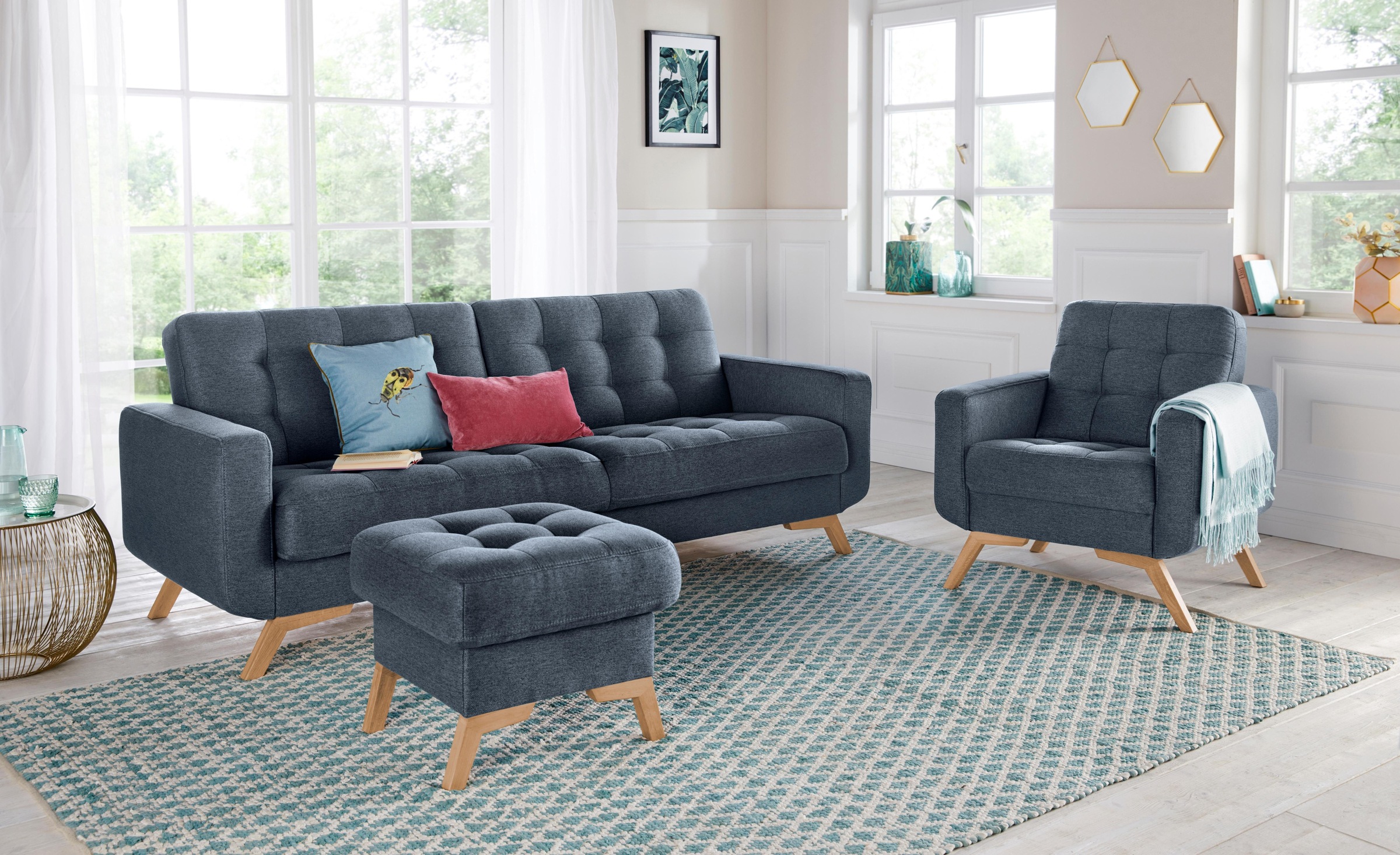 exxpo - sofa fashion 3-Sitzer »Fiord, aktuelles Design, tolle Detailverarbeitung im Sitz und Rücken« bequem, wahlweise Kippcouch mit Bettfunktion und Bettkasten, Holzfuß