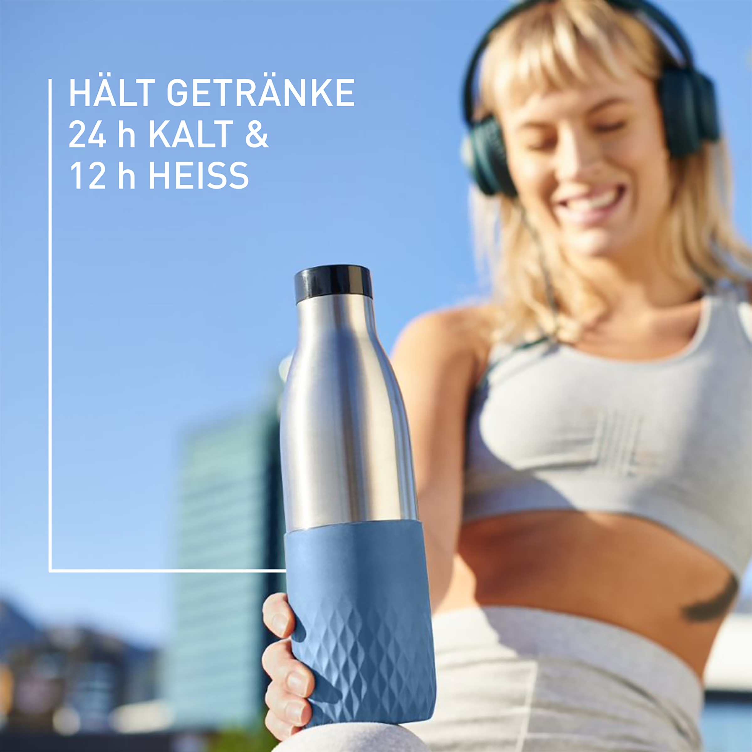 Emsa Trinkflasche »Bludrop Sleeve«, nachhaltig, Silikon-Manschette, 12h heiß, 24h kalt, 360° Trinkgenuss