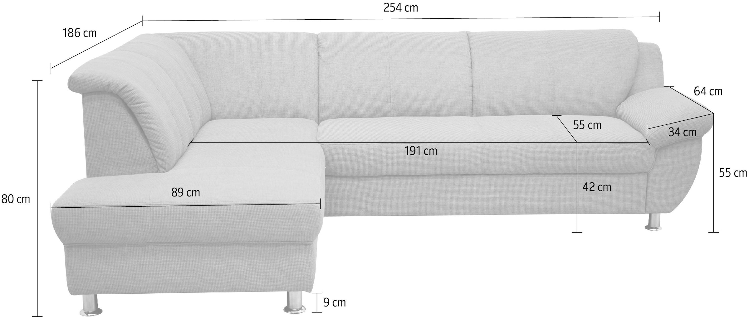 DOMO collection Ecksofa "Pilar L-Form", mit Ottomane, wahlweise mit Bettfun günstig online kaufen