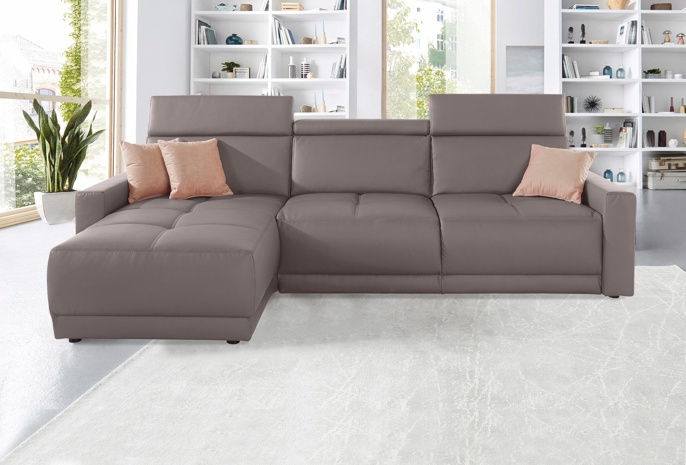 DOMO collection Ecksofa »Ava mit moderner Sitzheftung & toller Doppelnaht, komfortabel, L-Form«, mit Recamiere, inkl. Federkern, wahlweise mit Kopfteilverstellungen