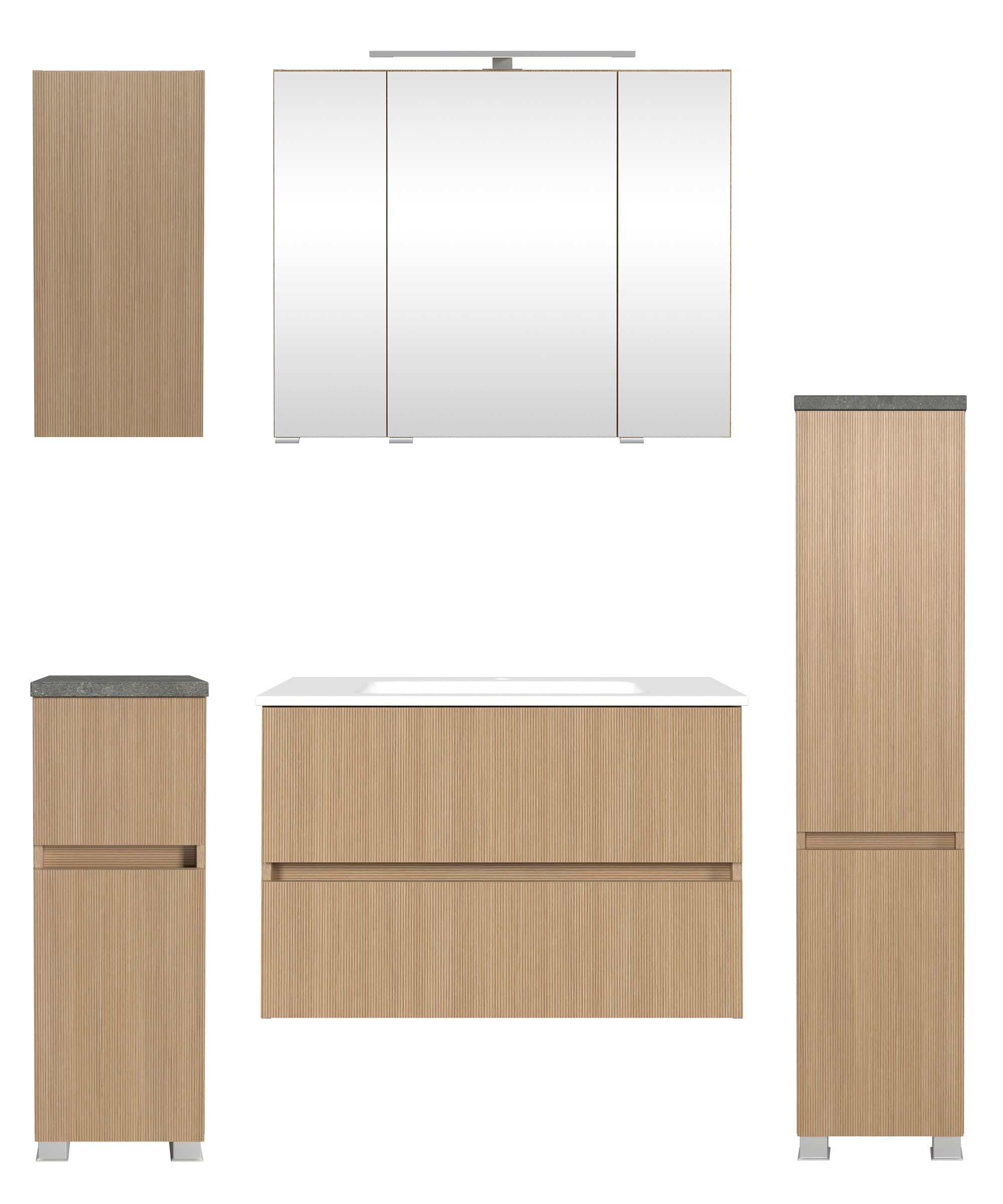 welltime Badmöbel-Set »EIXO, 5tlg.-Set: Spiegelschrank, Waschtisch und Beim günstig online kaufen