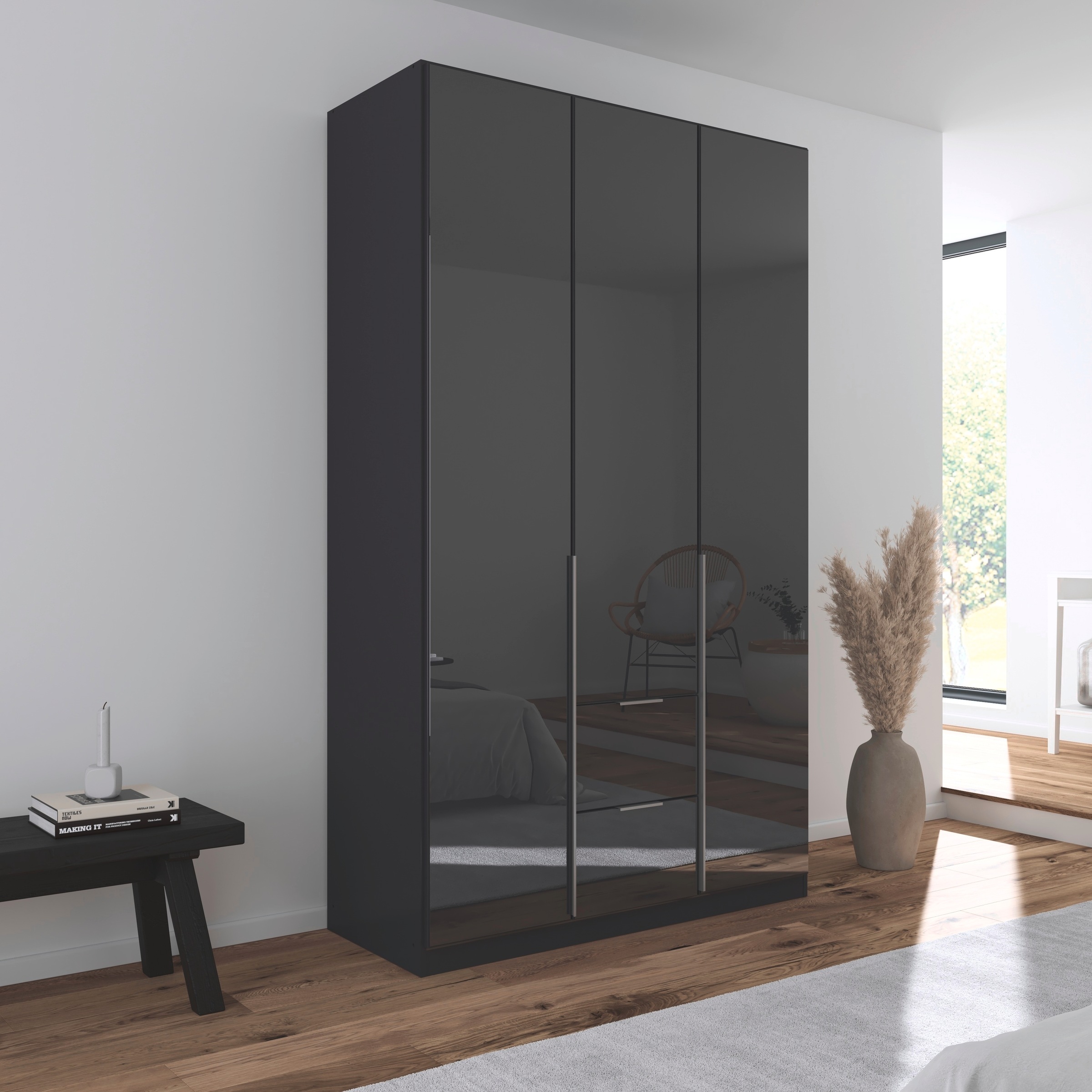rauch Drehtürenschrank »Kleiderschrank Kleiderschränke Schrank Garderobe AGORDO mit Glasfront«, mit Außenschubkästen, in 6 Breiten und 2 Höhen MADE IN GERMANY