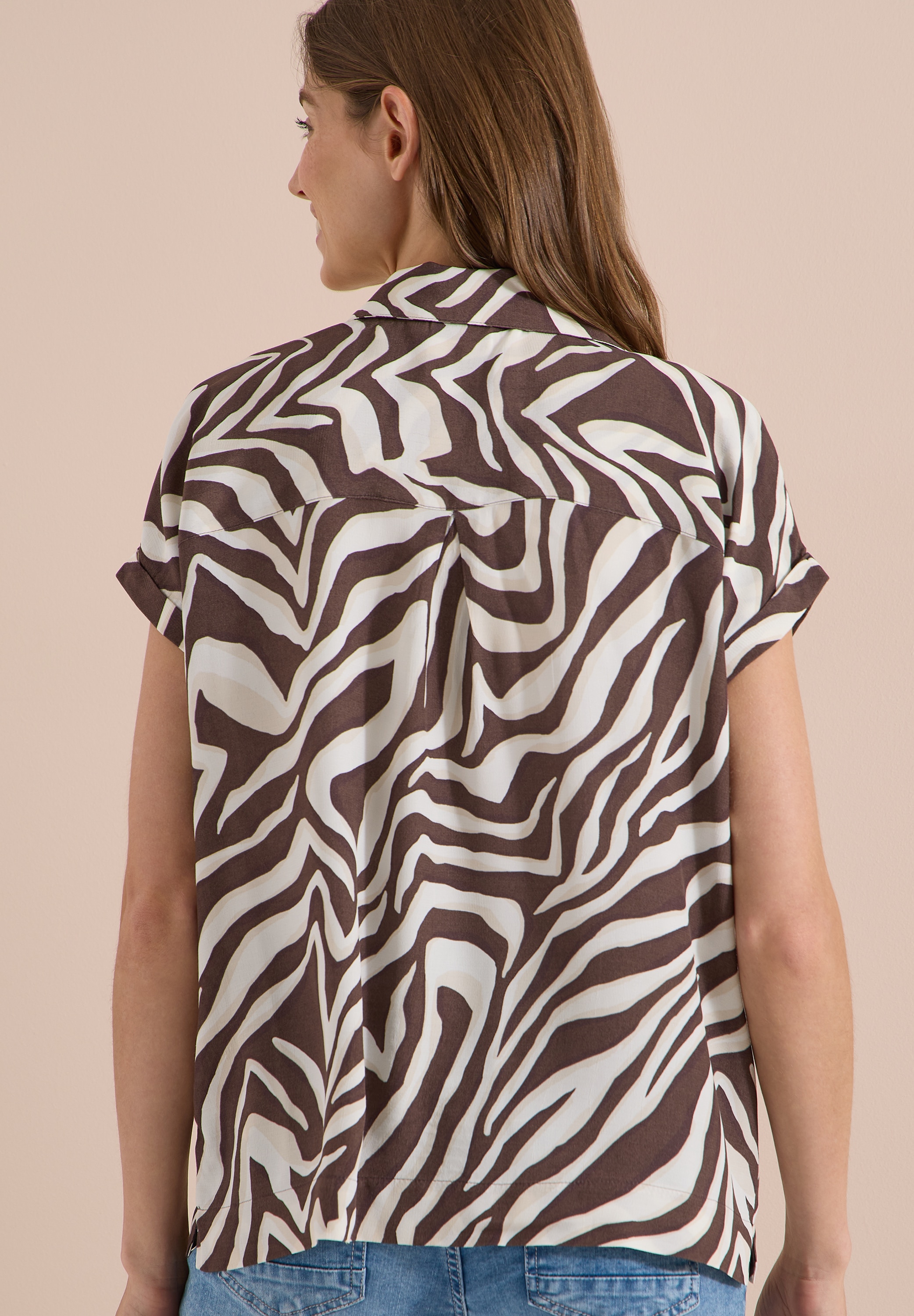 Cecil Hemdbluse Sommerbluse, Turn-up-Detail , Knopfleiste, Viskose