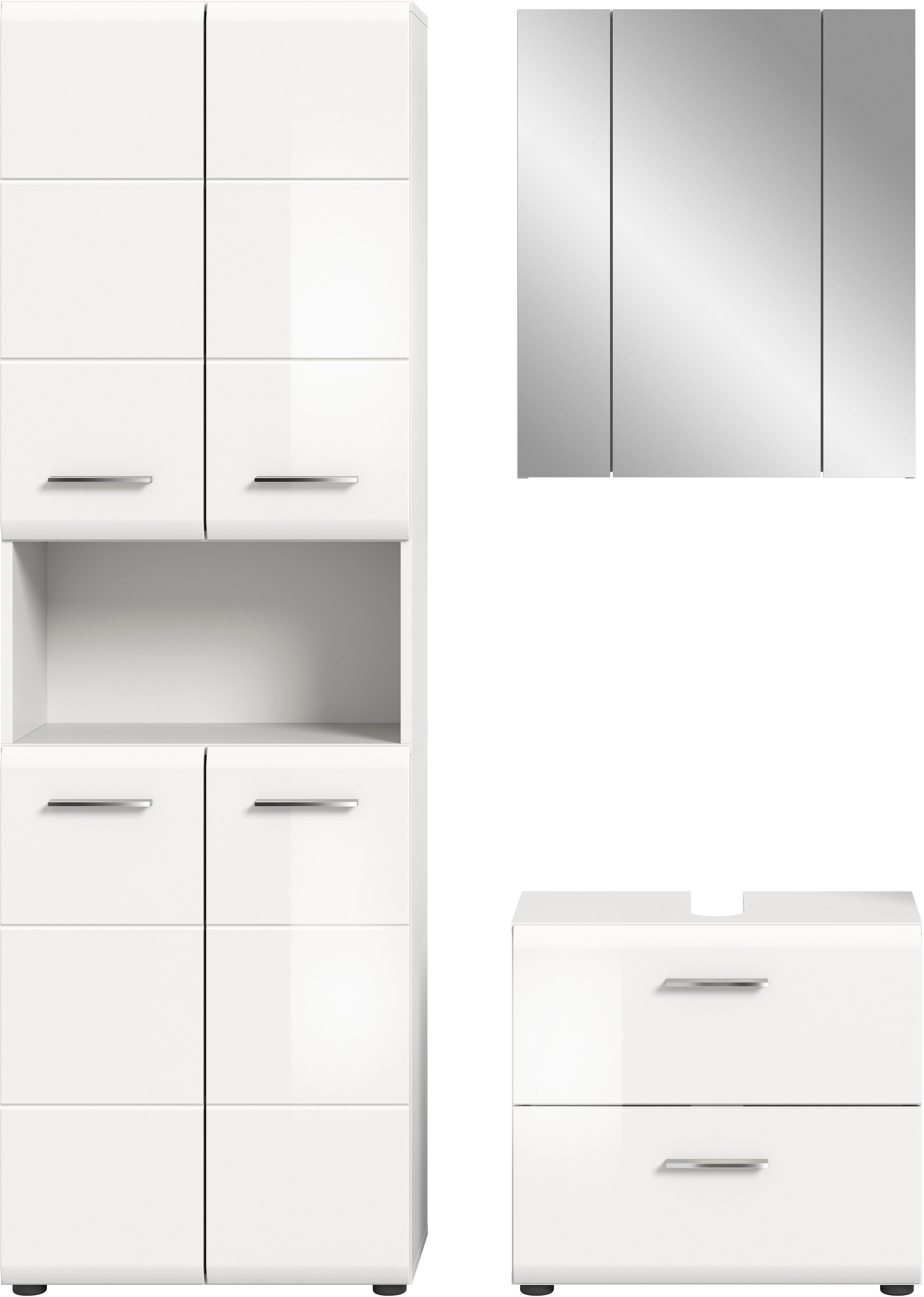 INOSIGN Badmöbel-Set »FLORENZ, TOPSELLER!, 3-teilige Badkombination, hochwertige MDF-Front«, (best. aus: 1 Hochschrank, 1 Waschbeckenunterschrank, 1 Spiegelschrank), Bad-Kombination, Bad-Möbel, Badezimmer, Kombination, Kombi