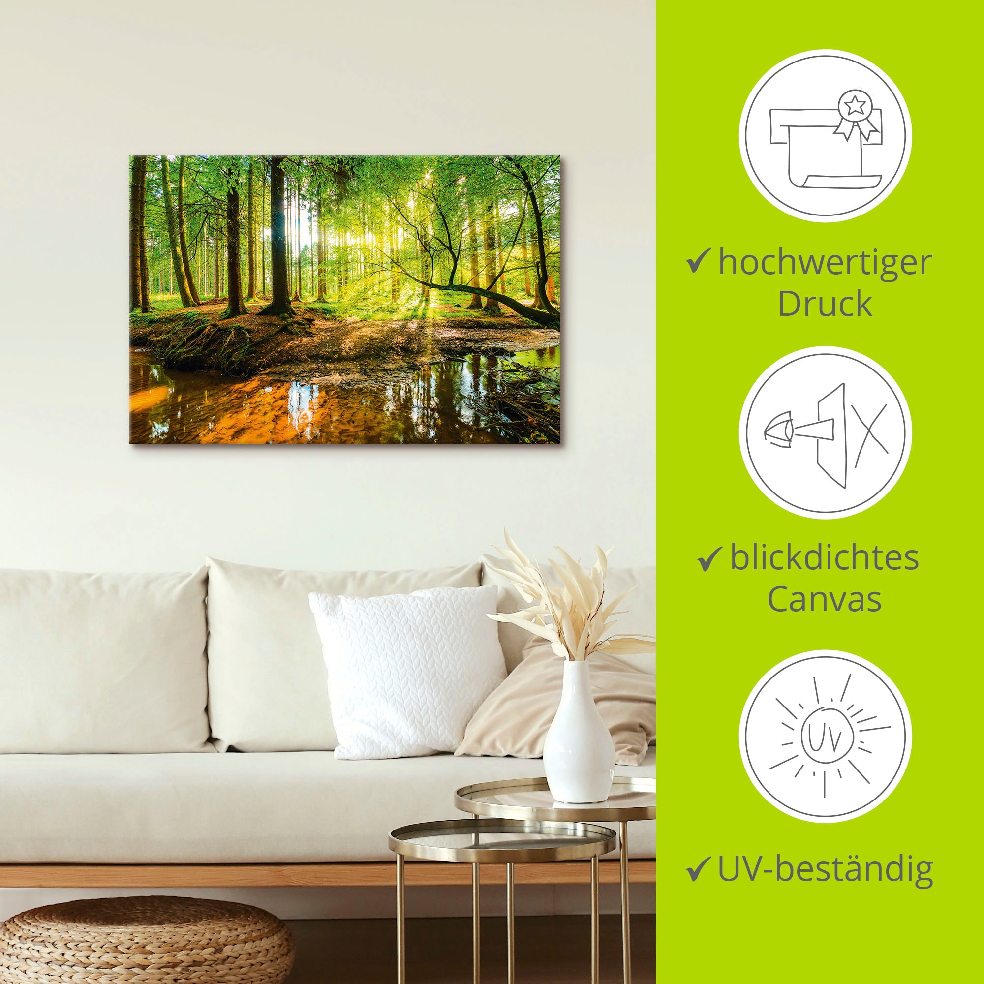 Artland Wandbild »Wald mit Bach«, Wald, (1 St.), als Alubild, Outdoorbild, Leinwandbild, Poster, Wandaufkleber
