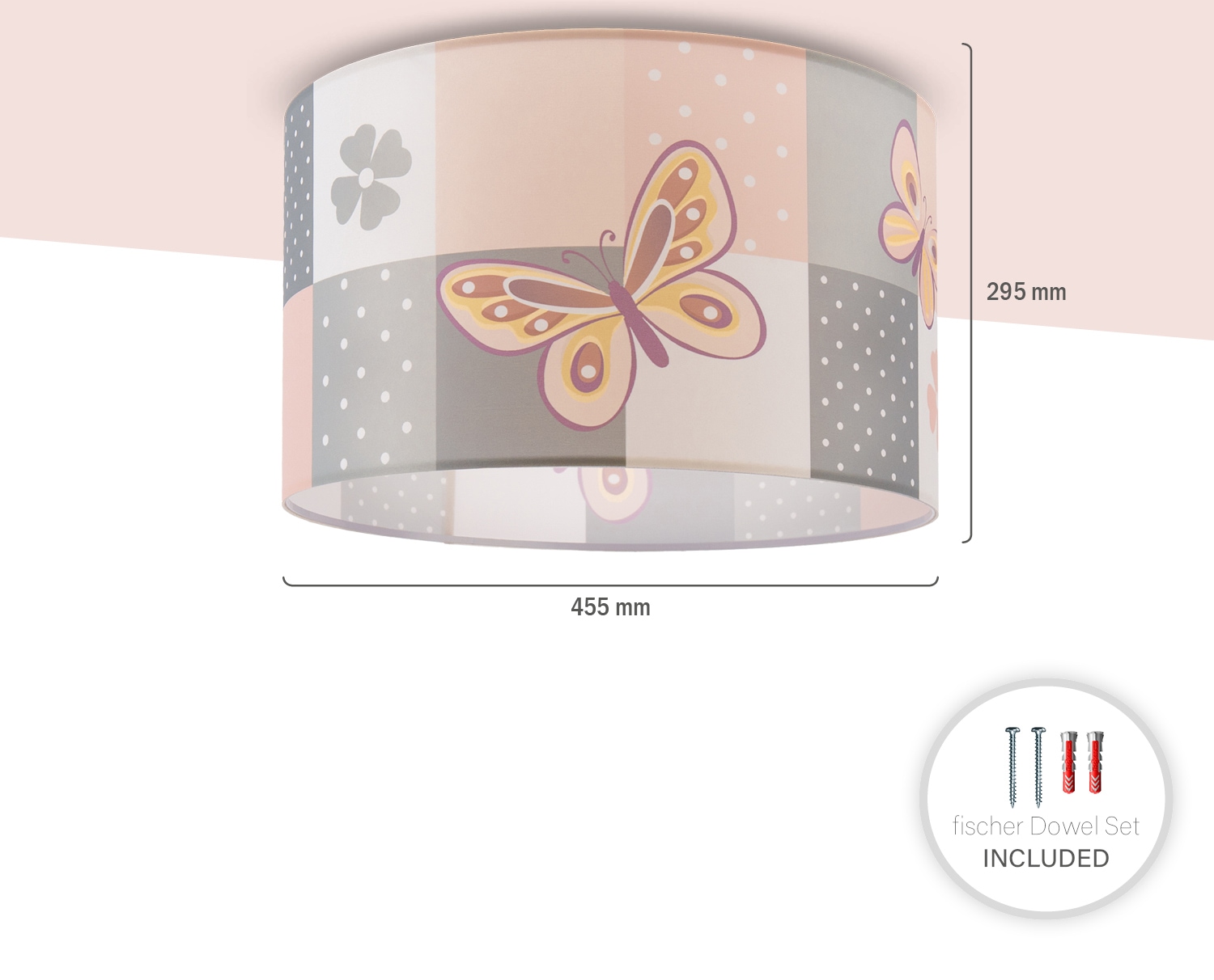 Kinderzimmer Home E27 »Cosmo Paco Lampe Karo Schmetterling 1 flammig-flammig, Blumen Rosa Deckenleuchte online 220«, Deckenlampe bestellen